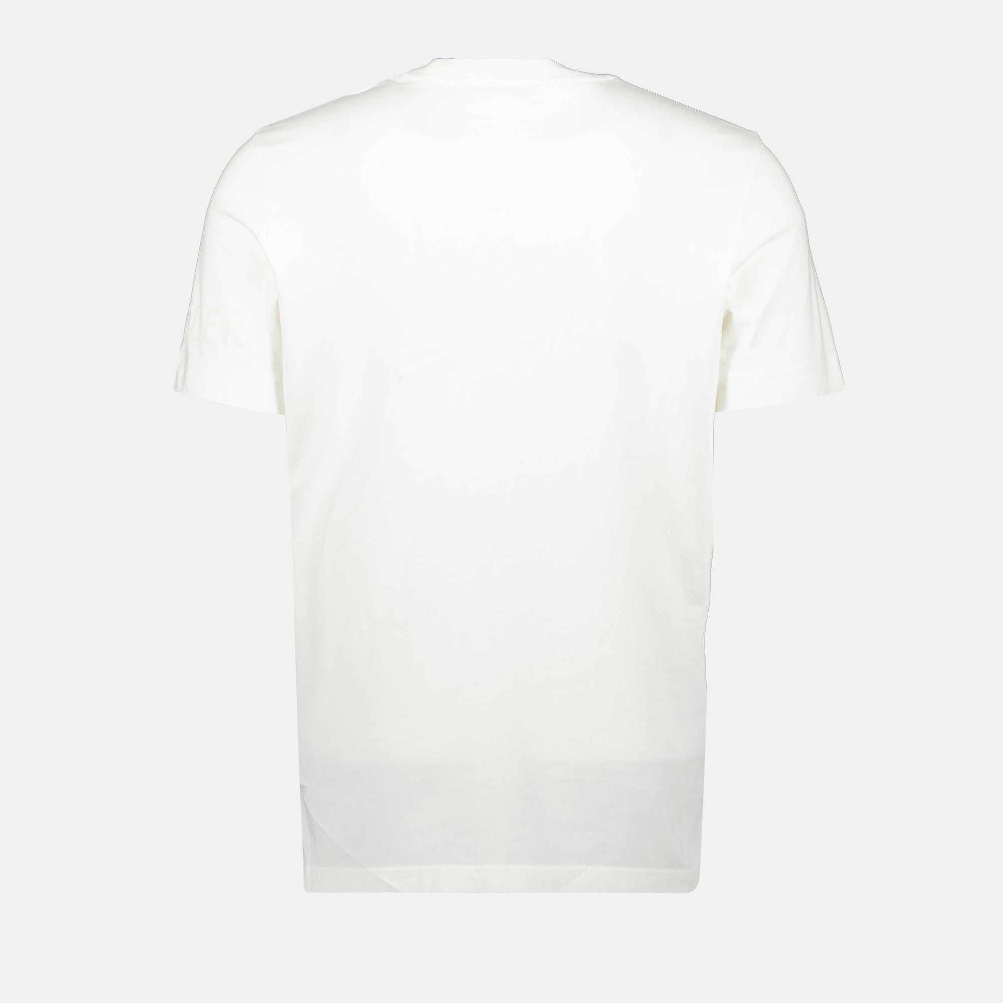Moncler T-shirt, white logo T-shirt, cotton jersey tee, round neck tee, short sleeve shirt