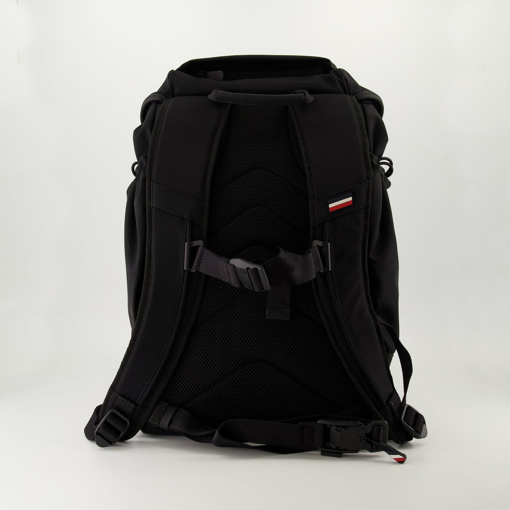 black nylon backpack, Grenoble collection, adjustable straps, Moncler accessory, stylish men's backpack