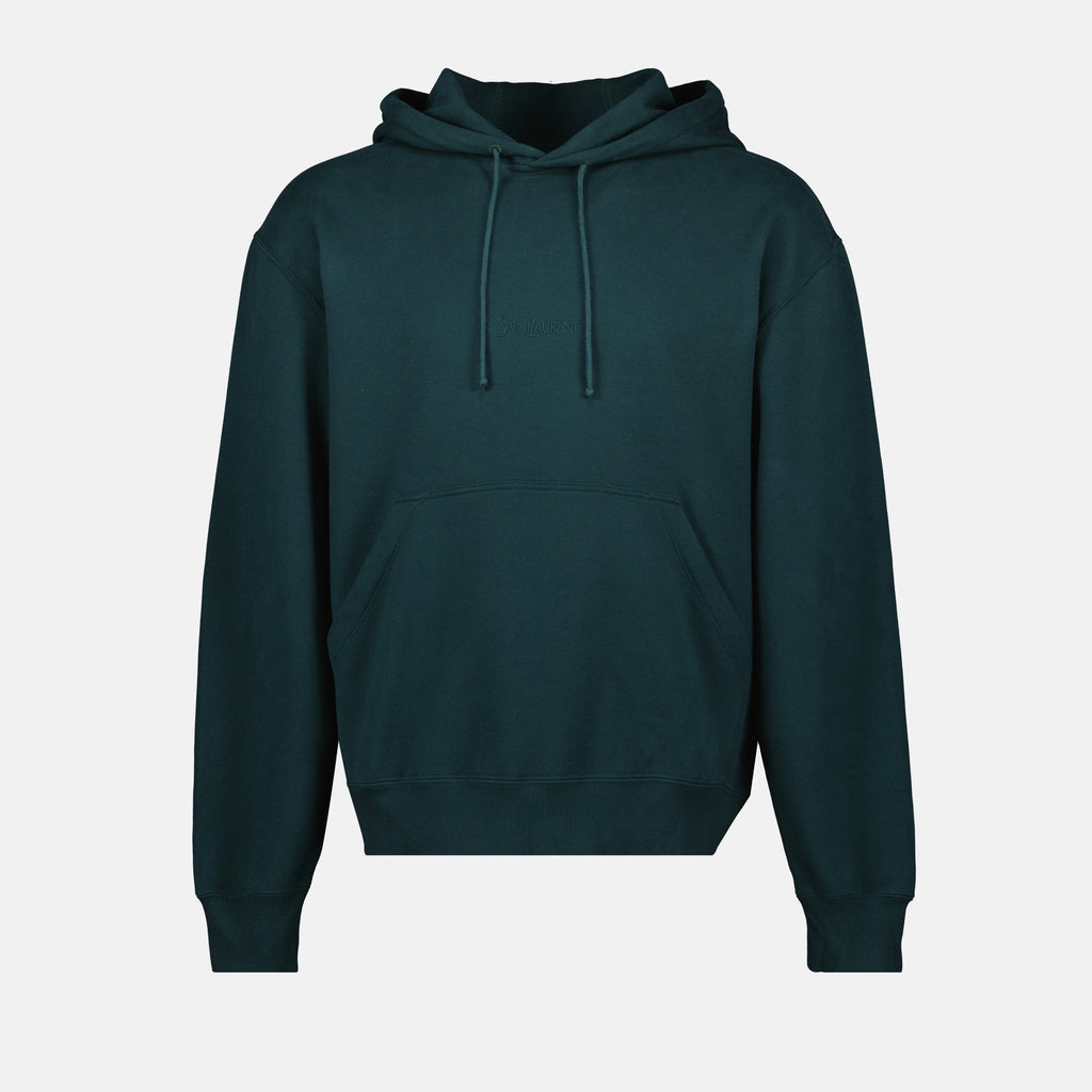 Image of Green Hooded Sweatshirt by Saint Laurent for Men - Season Autumn-Winter 2025 - Front View