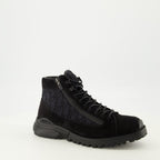 Image of Oblique Black Ankle Boots by Dior for Men - Season Autumn-Winter 2025 - Front Right Three-Quarter View