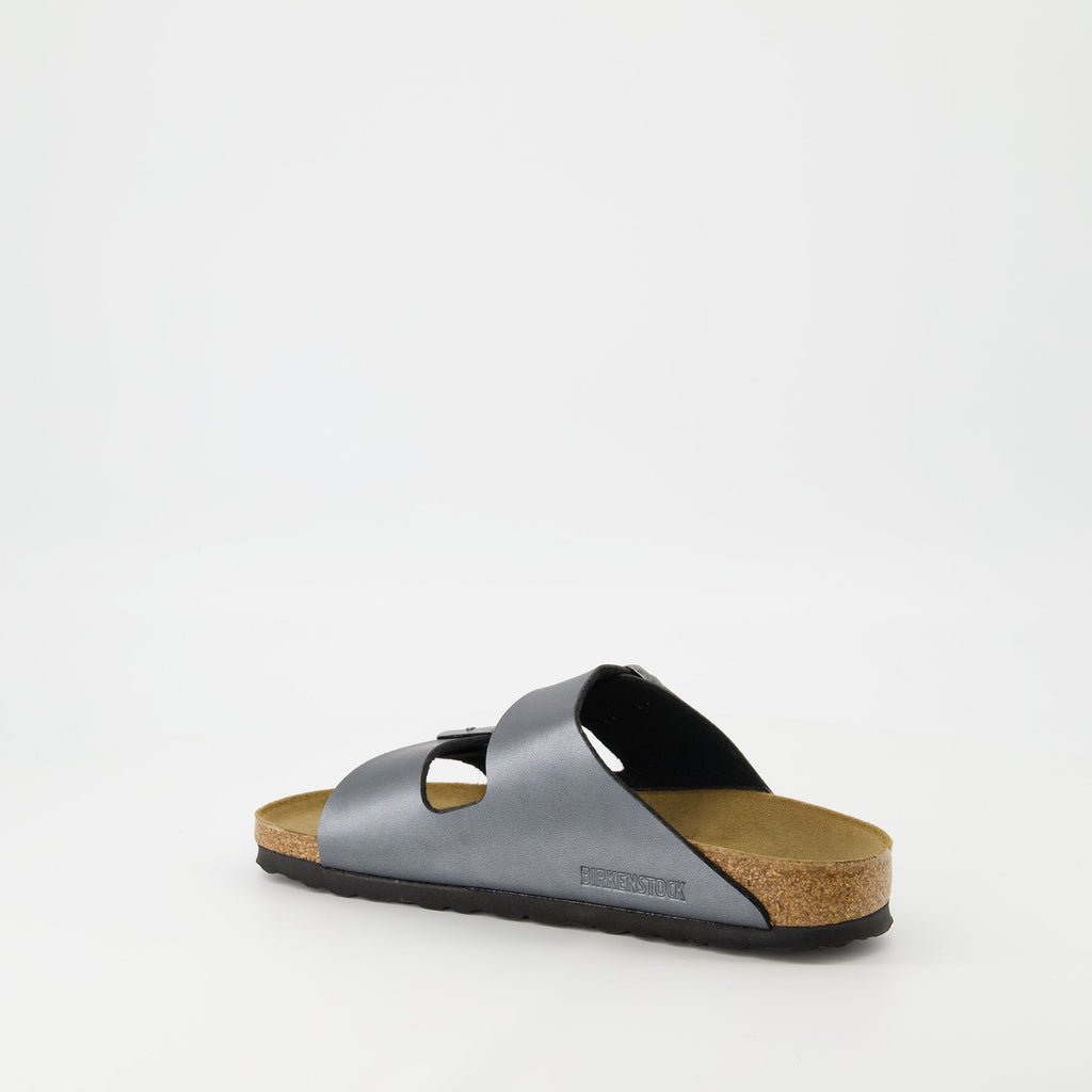 grey sandals, metallic leather sandals, comfortable sandals, adjustable straps, Spring-Summer collection