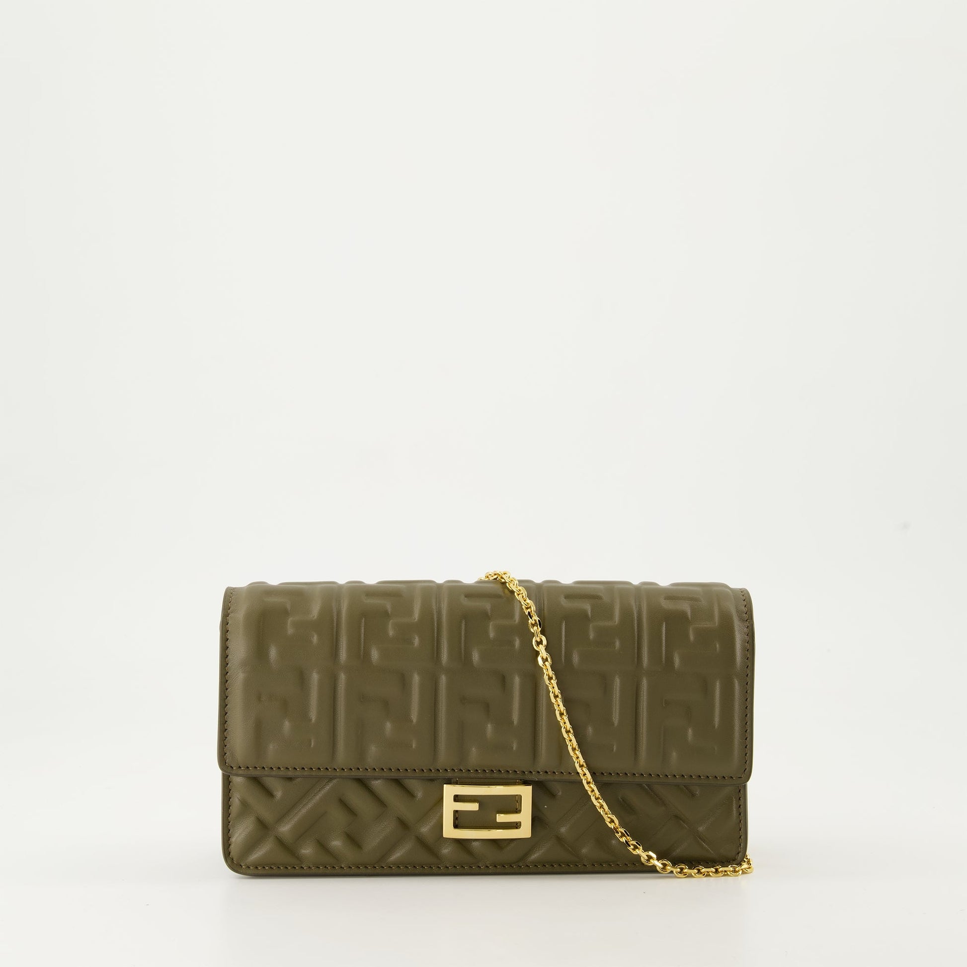 Kaki Green Wallet, Luxury Leather Wallet, Fendi Collection, Embossed Leather, Designer Wallet