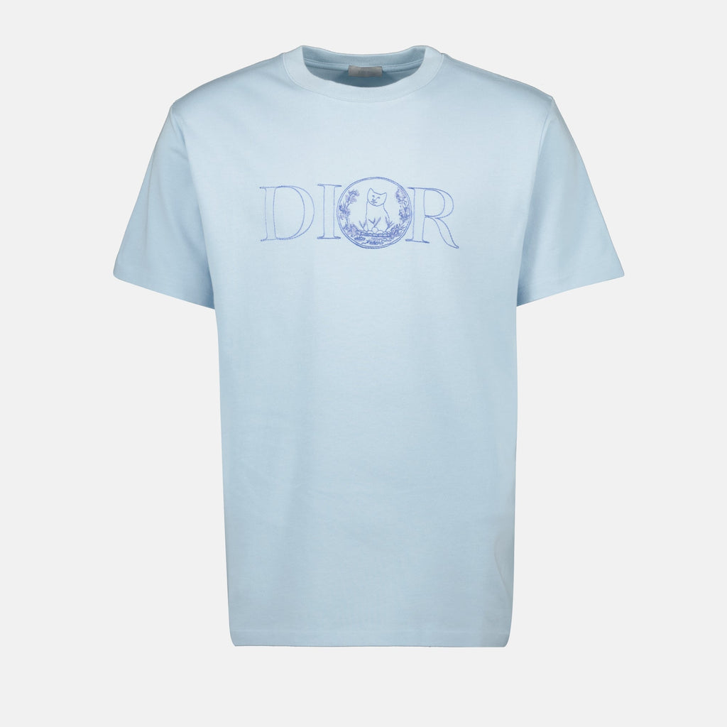 Dior, Hylton Nel, blue T-shirt, embroidered logo, cotton jersey