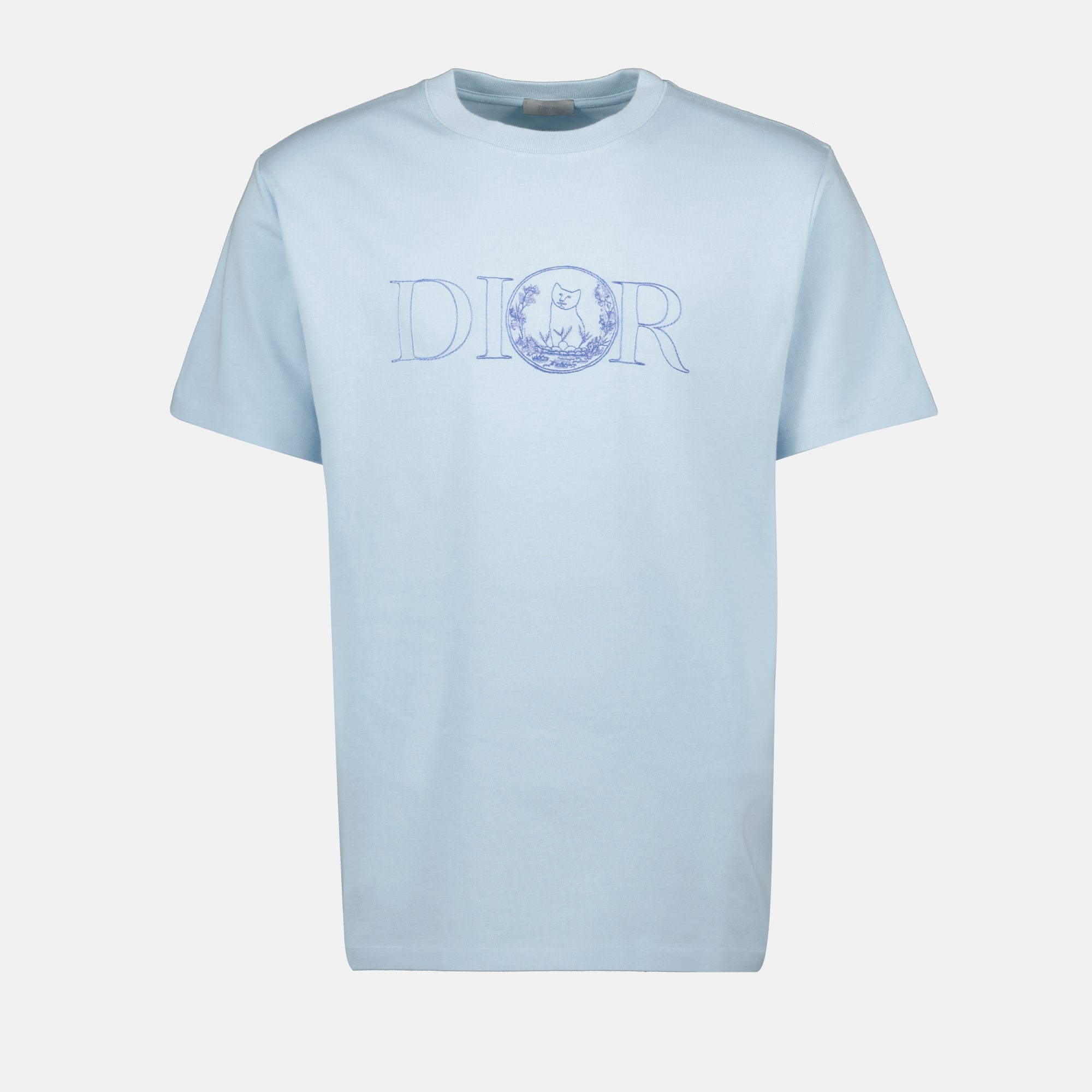 Dior, Hylton Nel, blue T-shirt, embroidered logo, cotton jersey