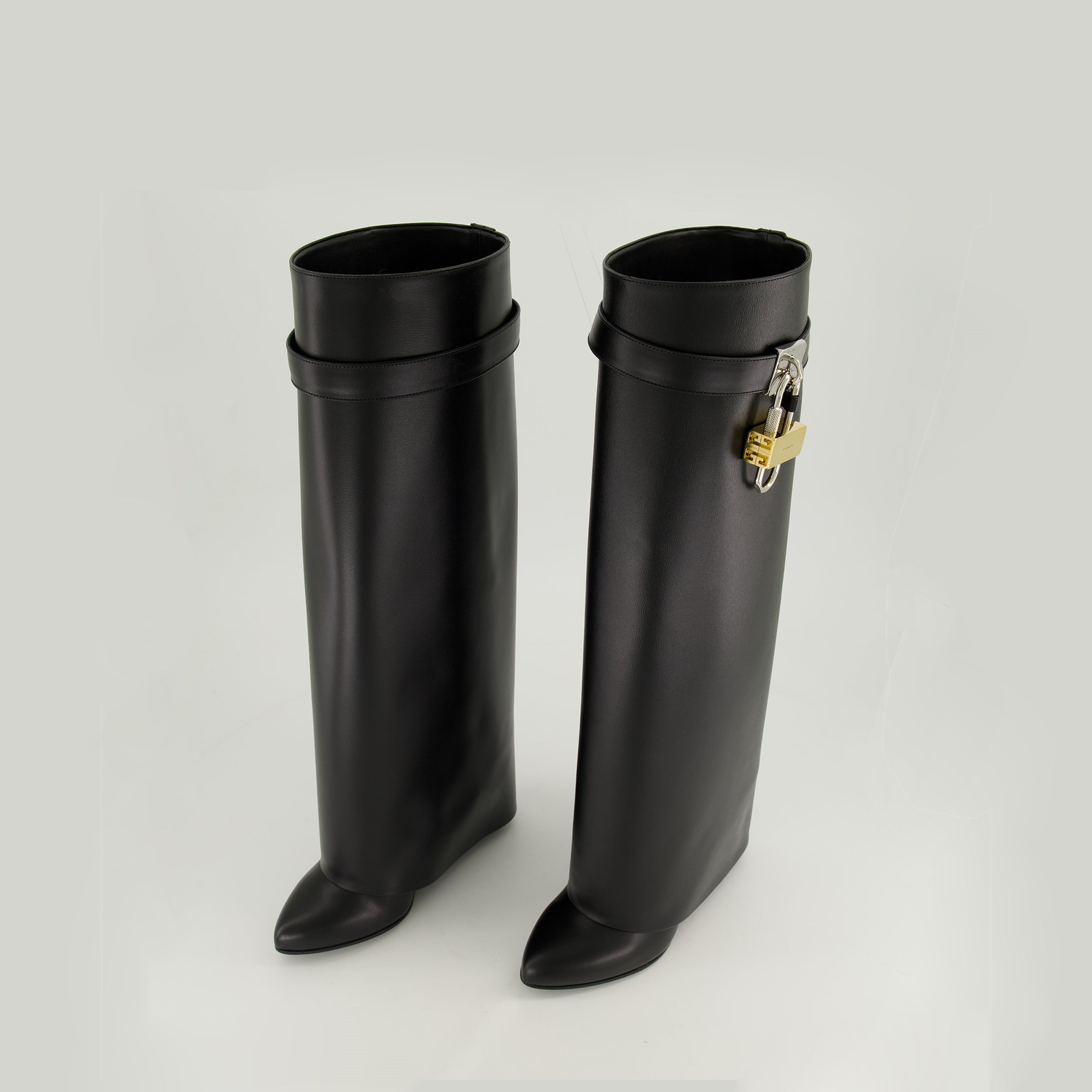 Givenchy Shark Lock boots, black leather boots, wedge heel boots, luxury footwear, designer footwear