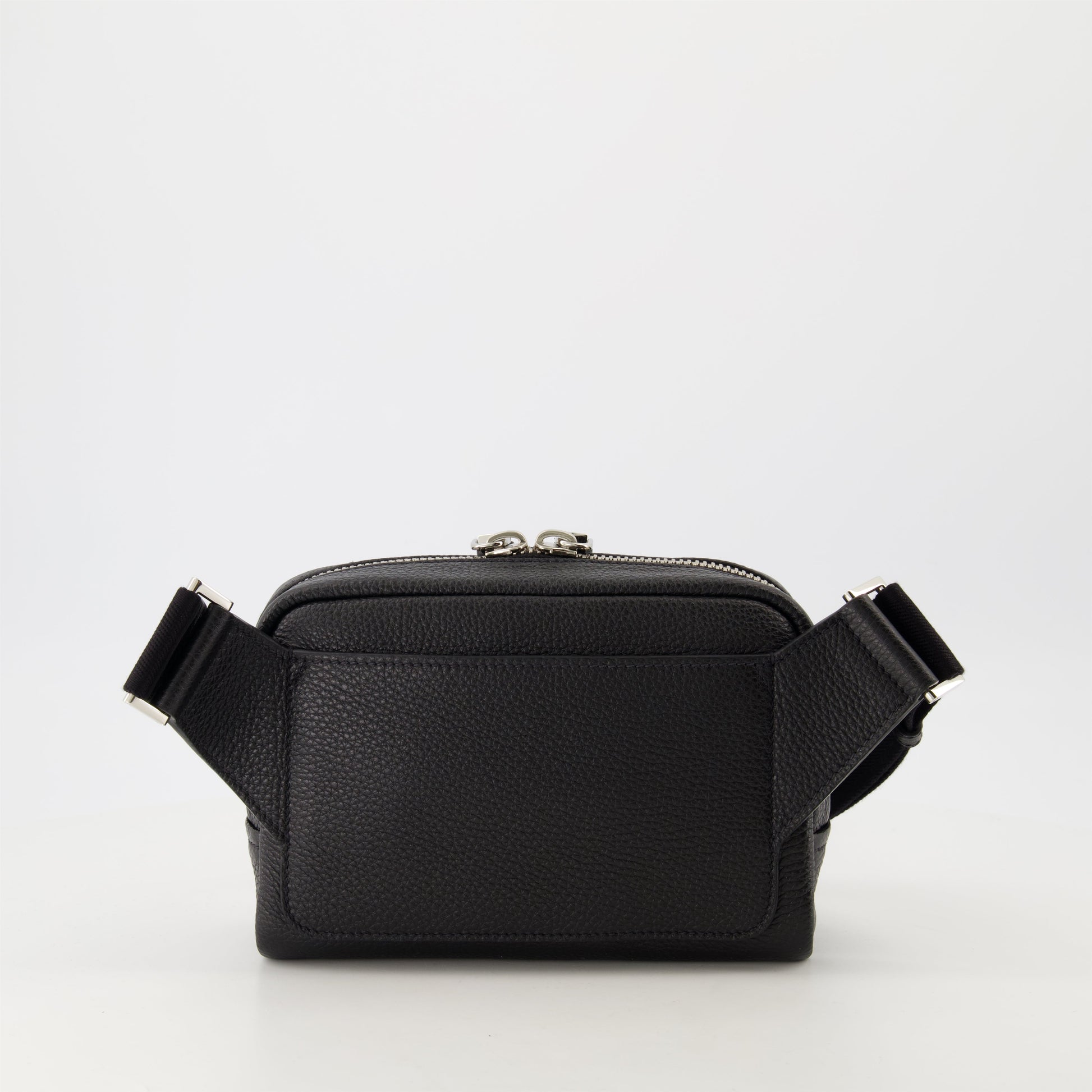 Prada crossbody bag, textured leather bag, adjustable strap bag, black leather bag, double zip bag