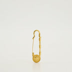 Medusa brooch, gold safety pin, Versace accessory, engraved logo brooch, vintage brass pin