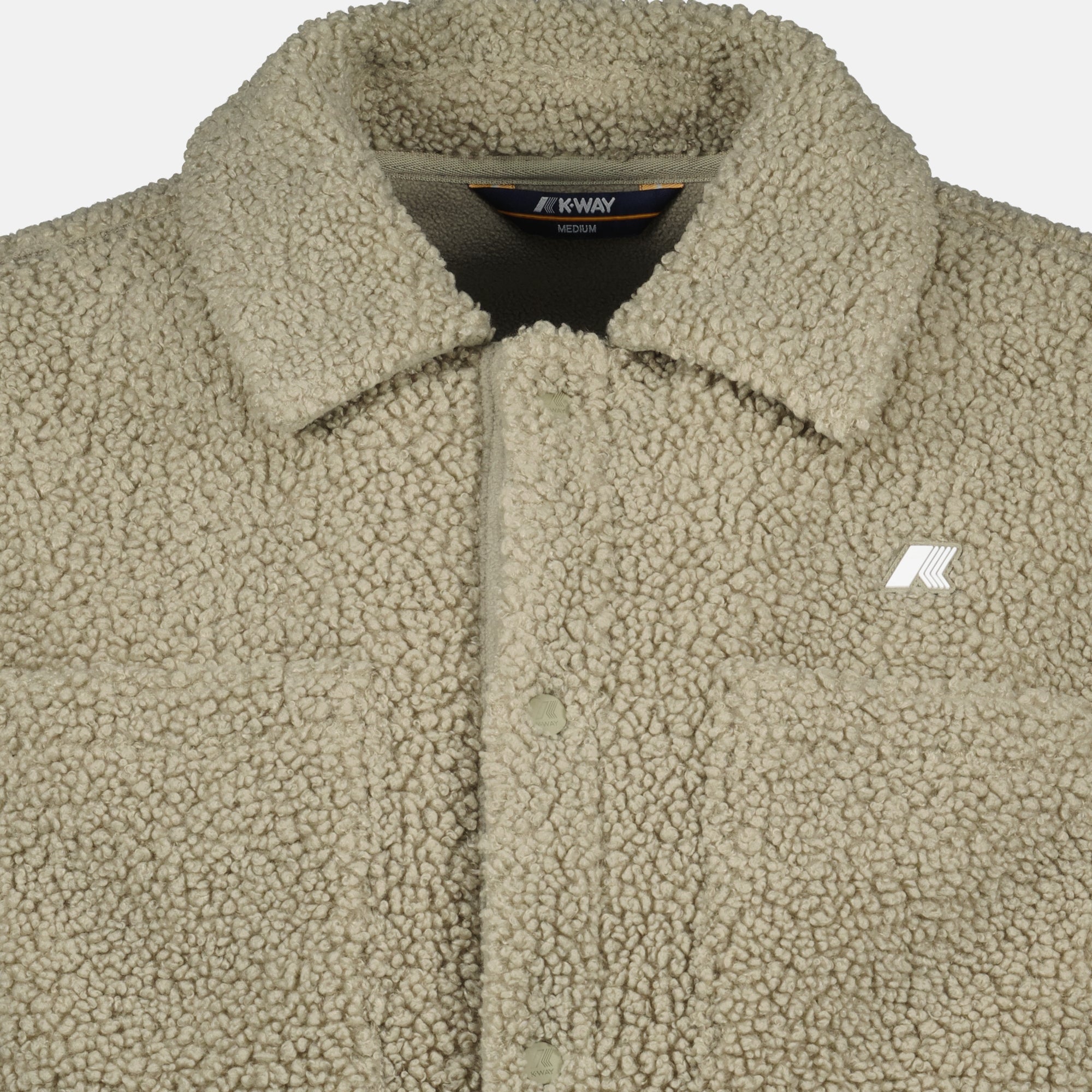 sherpa fleece jacket, K-Way clothing, Autumn-Winter collection, medium warmth jacket, olive green jacket