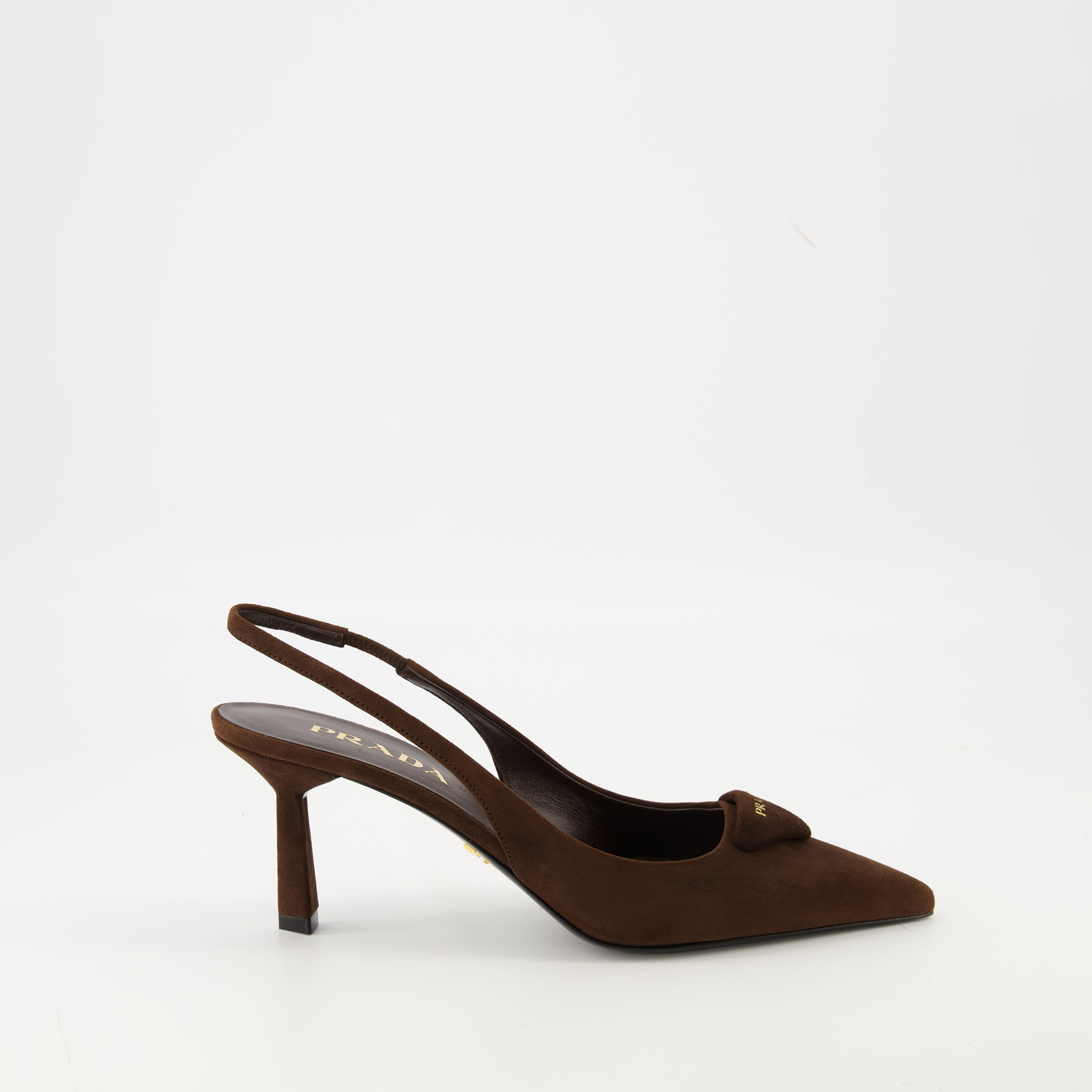 Prada heels, brown suede shoes, pointed toe heels, designer footwear, Autumn-Winter collection