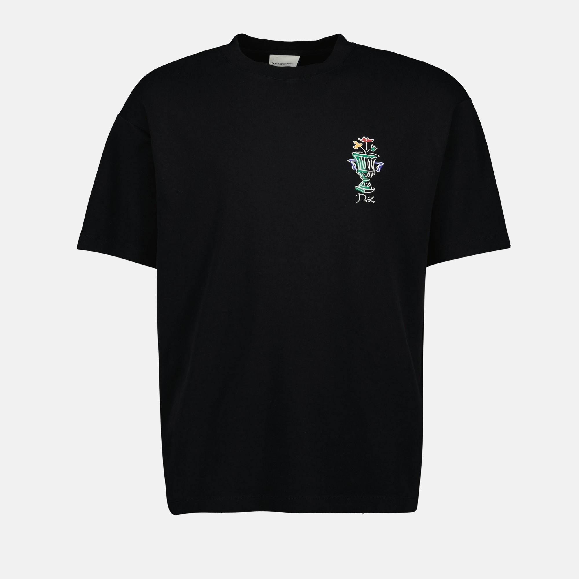 black t-shirt, men’s cotton t-shirt, logo printed t-shirt, casual wear, Drole De Monsieur