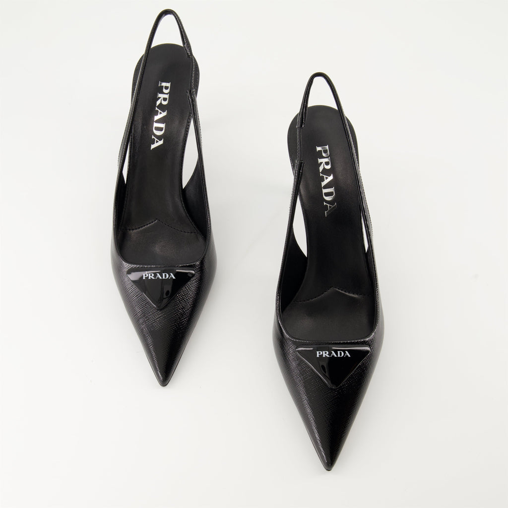 Prada, Saffiano leather heels, black pumps, Fall-Winter 2024, luxury women's shoes