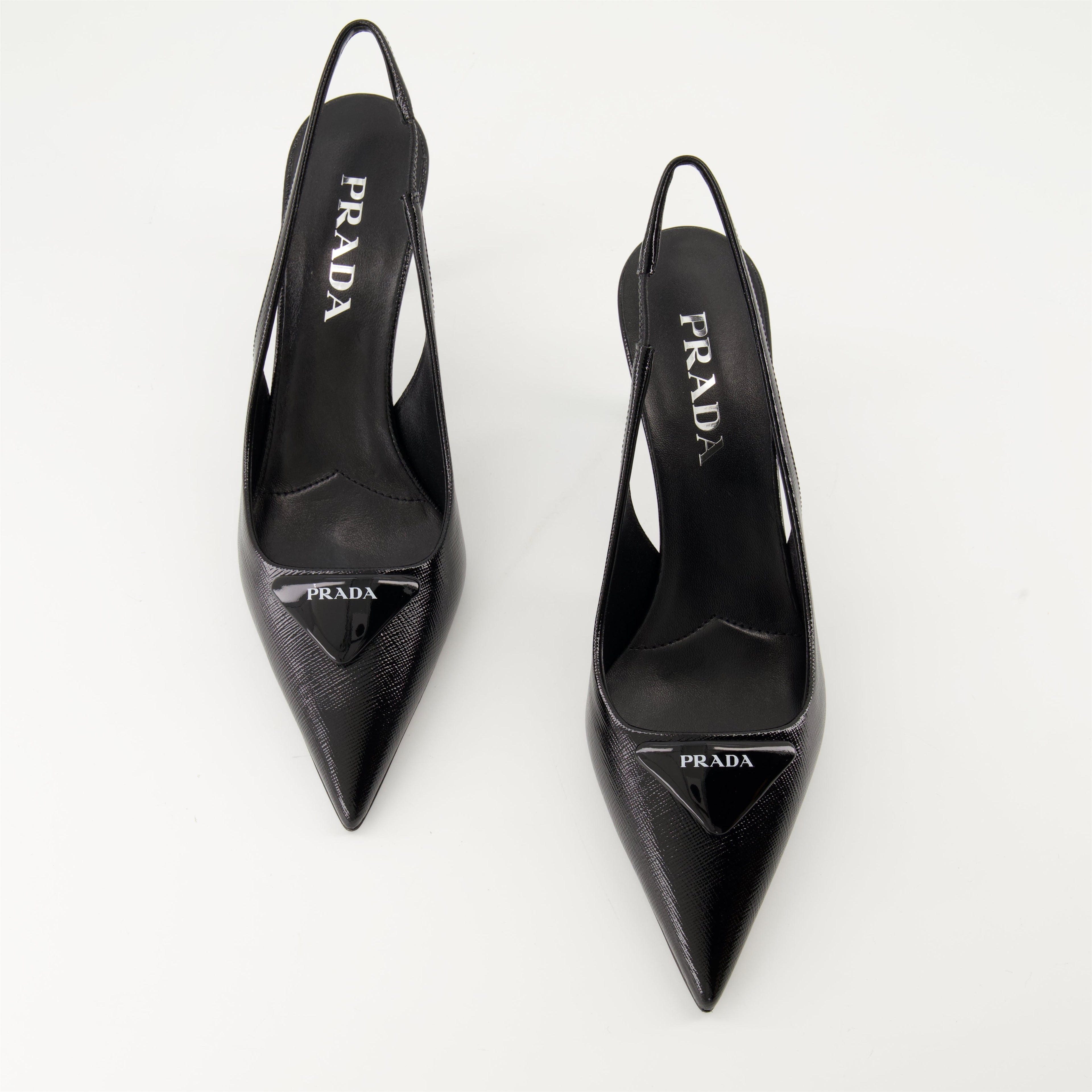 Prada, Saffiano leather heels, black pumps, Fall-Winter 2024, luxury women's shoes
