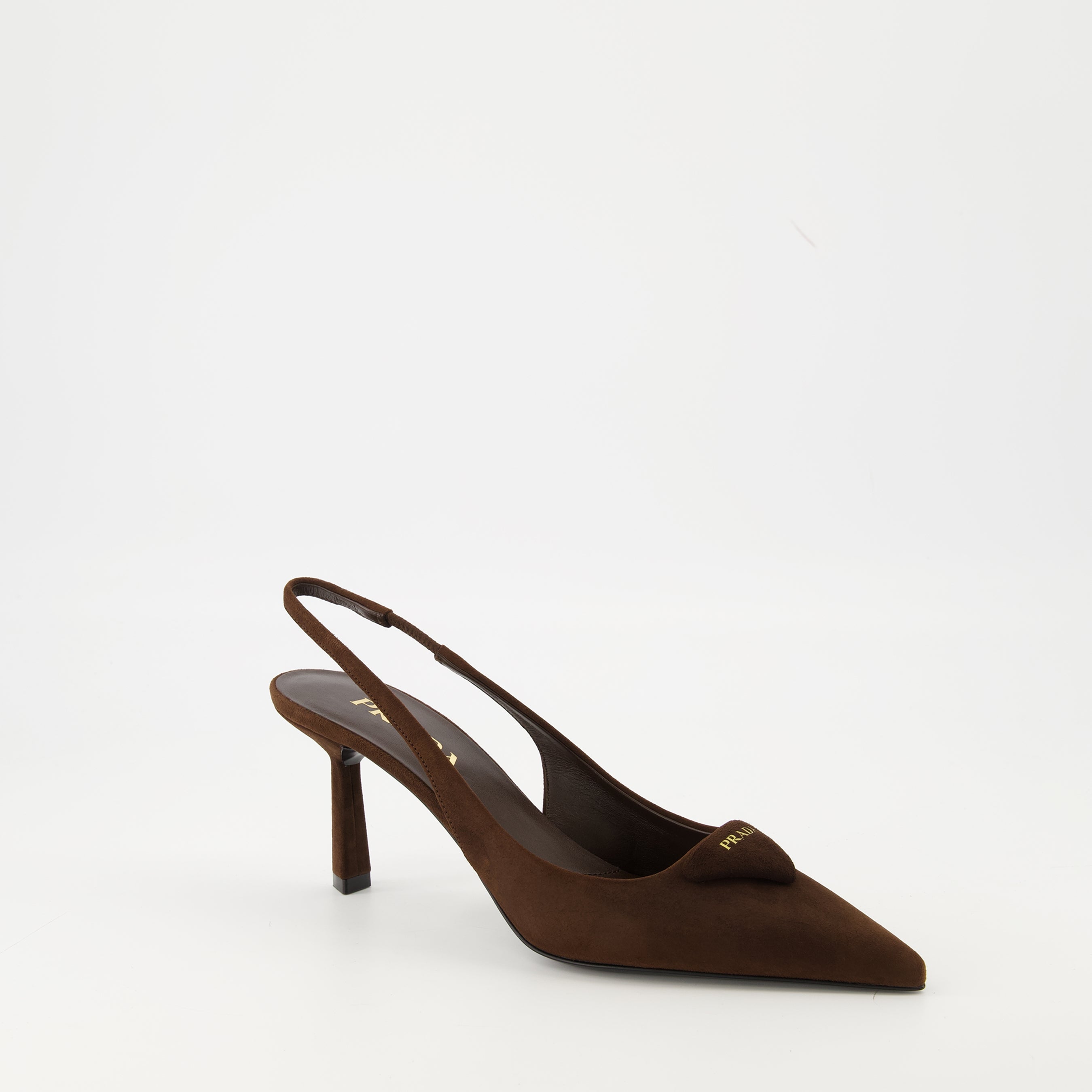Prada heels, brown suede shoes, pointed toe heels, designer footwear, Autumn-Winter collection