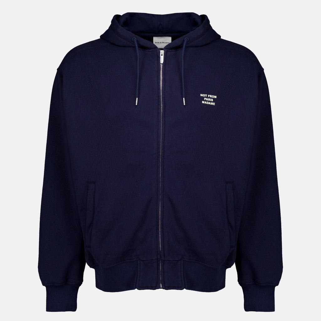 Navy Slogan Zip-Up Sweatshirt