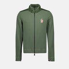 green nylon jacket, embroidered logo coat, Moncler Grenoble outerwear, stylish tricolor details, Autumn-Winter collection 2024