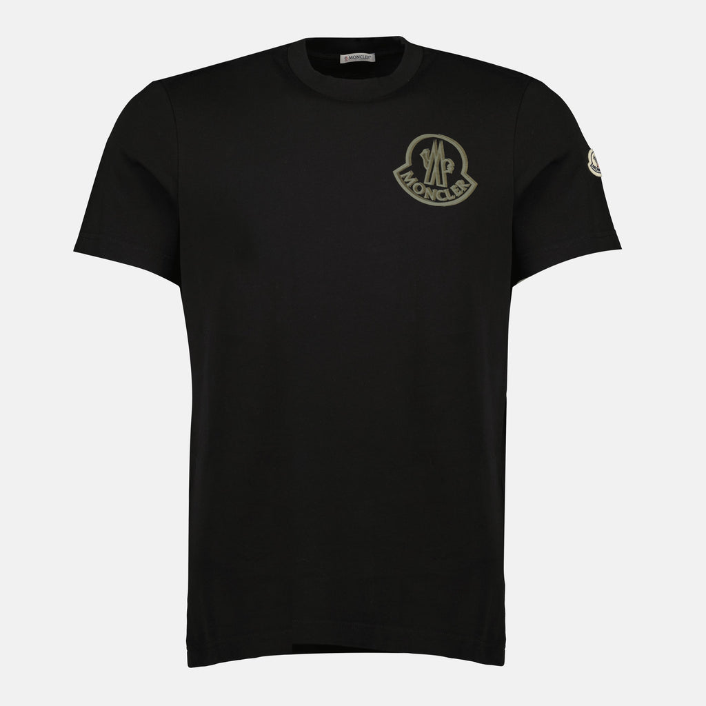 Moncler T-shirt, Black logo shirt, Cotton jersey tee, Round neck t-shirt, Luxury casual wear