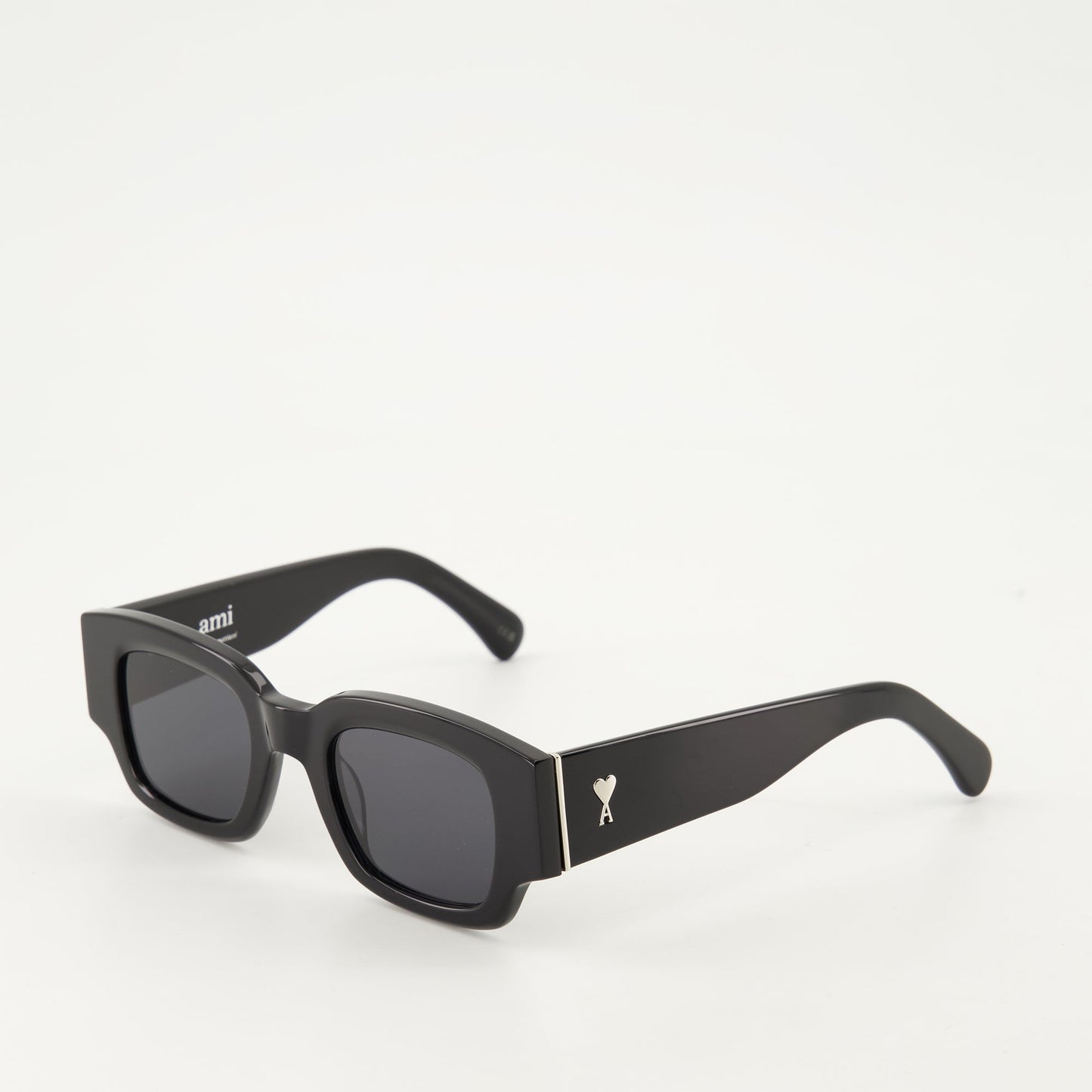 black sunglasses, AMI Paris, luxury eyewear, acetate frame, nylon lenses