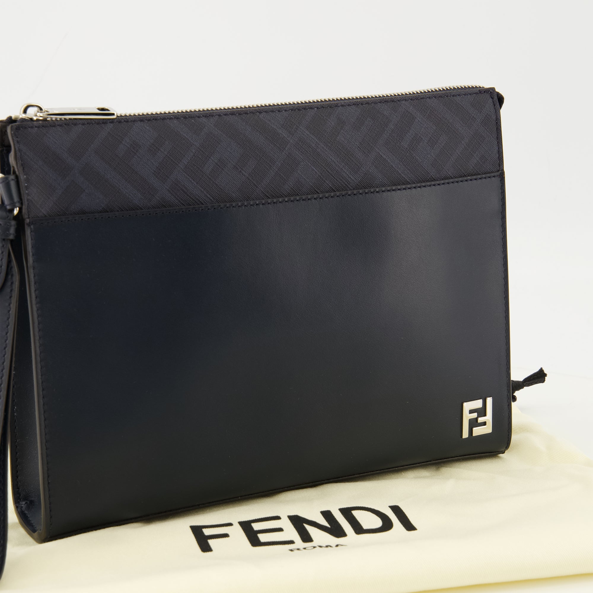 Image of Pochette Squared FF Navy Blue by Fendi for Men - Season Spring-Summer 2026 - Detail View 1
