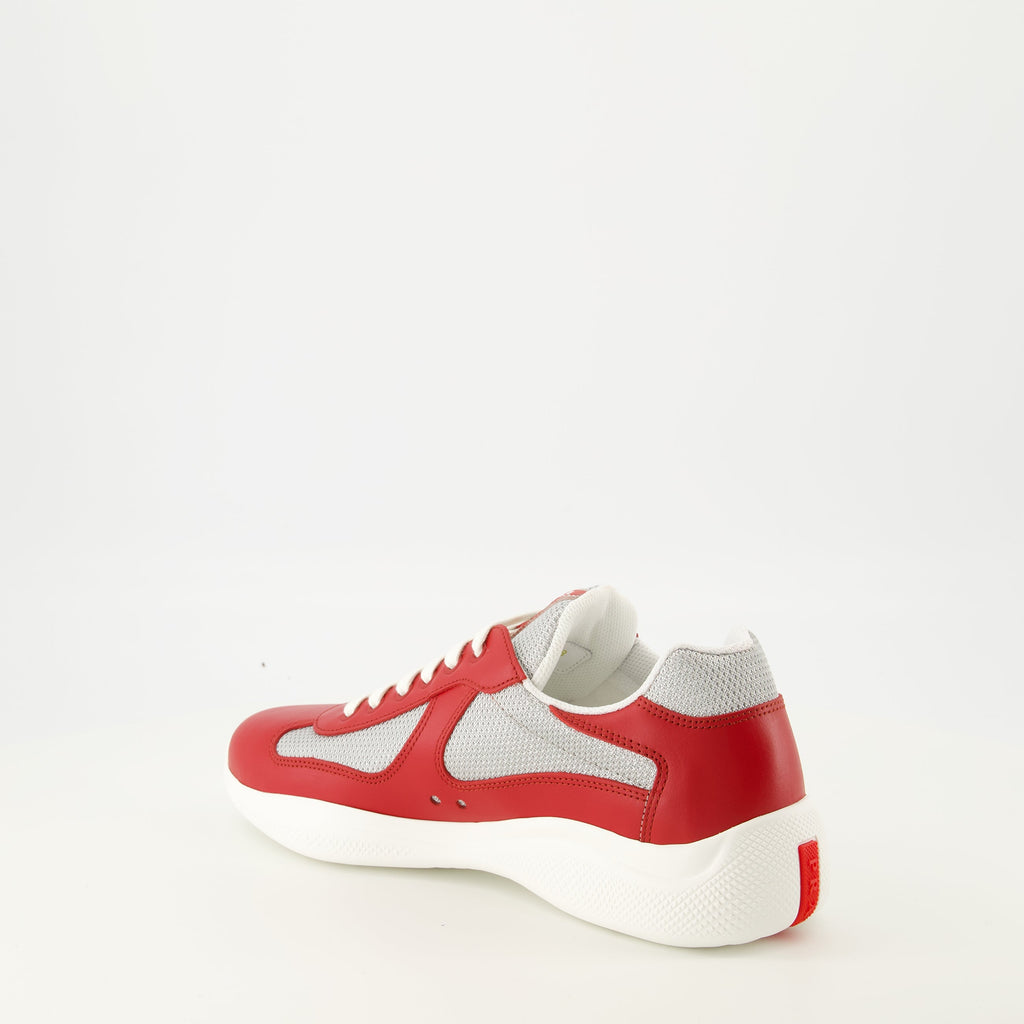 Prada shoe, America's Cup, red sneakers, calf leather footwear, rugged sole