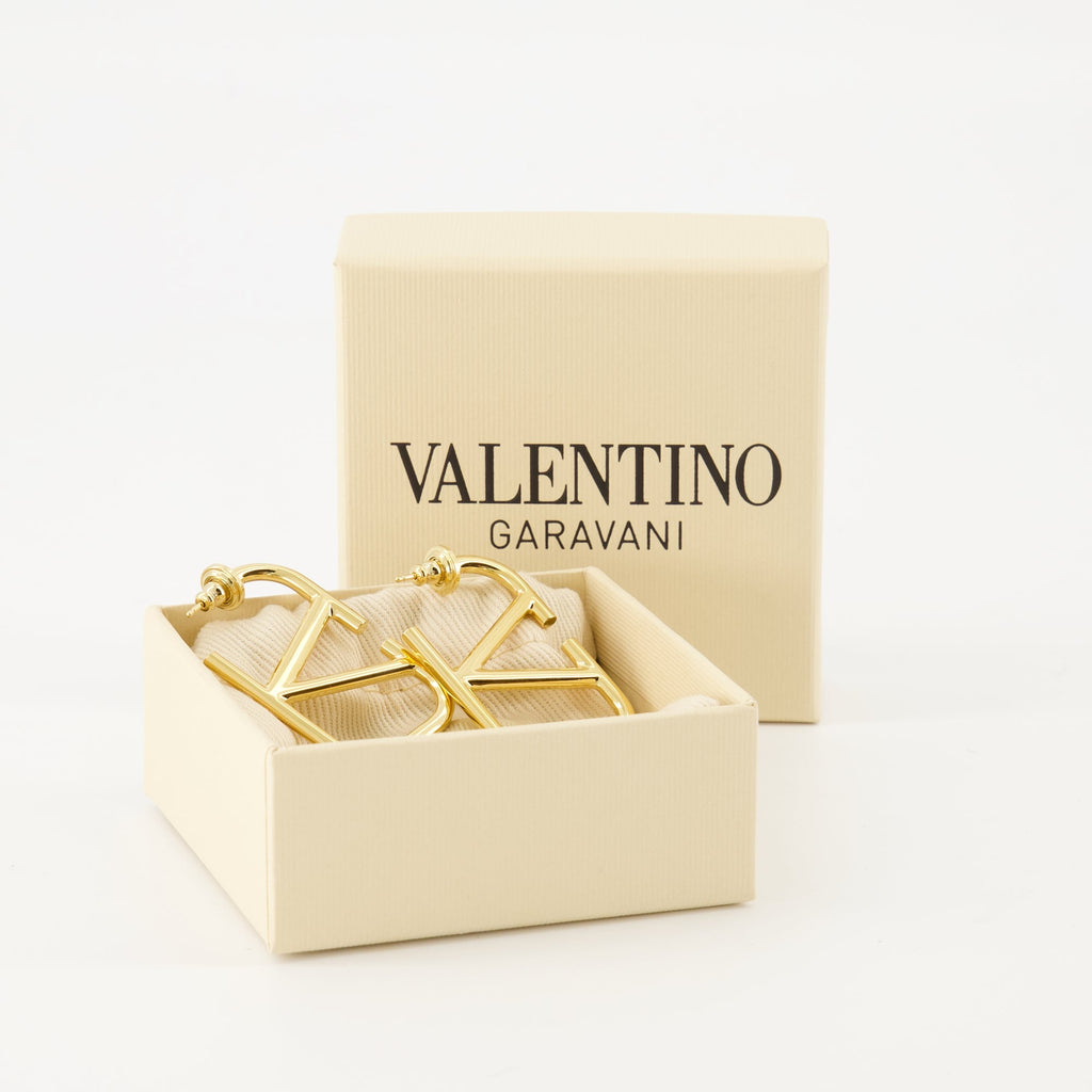 VLogo Earrings, Valentino Garavani, gold earrings, butterfly clasp, metal accessories