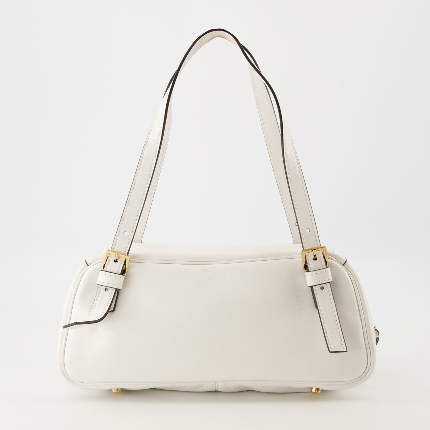 White leather bag, Bowling bag, Versace accessories, Medusa finish, Spring-Summer collection