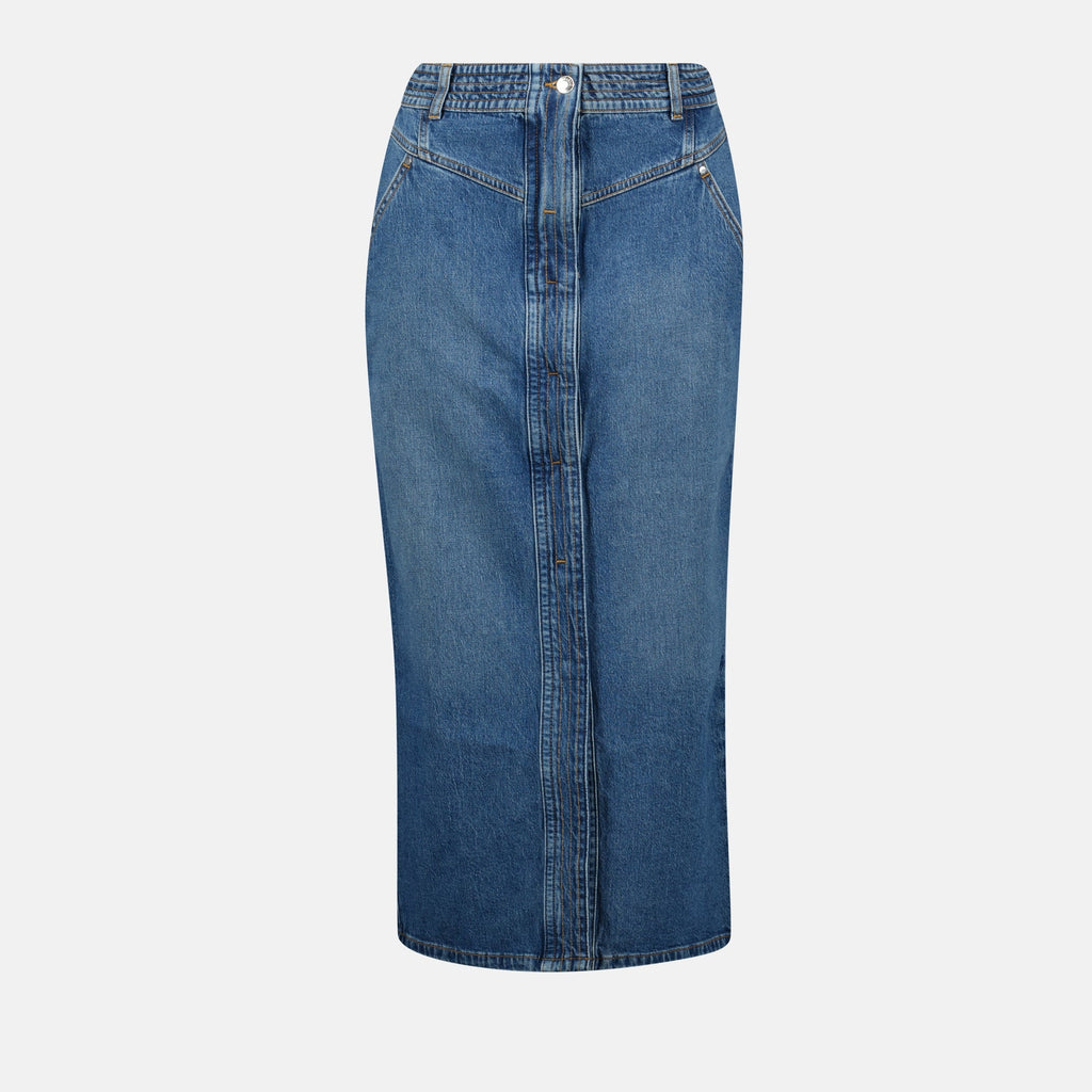 long jean skirt, Garice skirt, Iro denim, high-waist skirt, stylish denim skirt