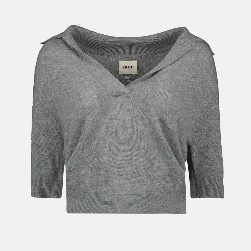 cashmere polo, Khaite clothing, cropped top, women's fashion, designer cashmere