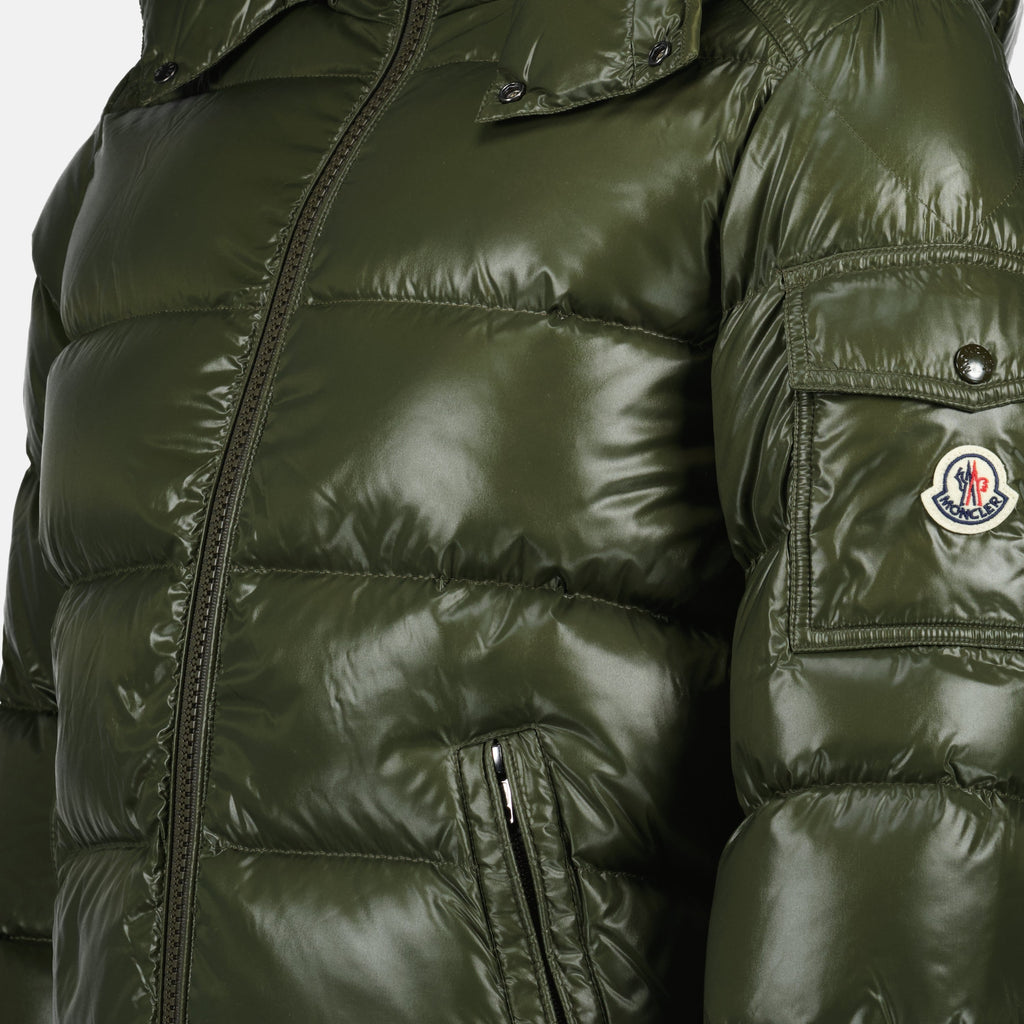 Moncler jacket, Maya down jacket, green nylon outerwear, men's quilted jacket, stylish winter coat