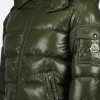 Moncler jacket, Maya down jacket, green nylon outerwear, men's quilted jacket, stylish winter coat