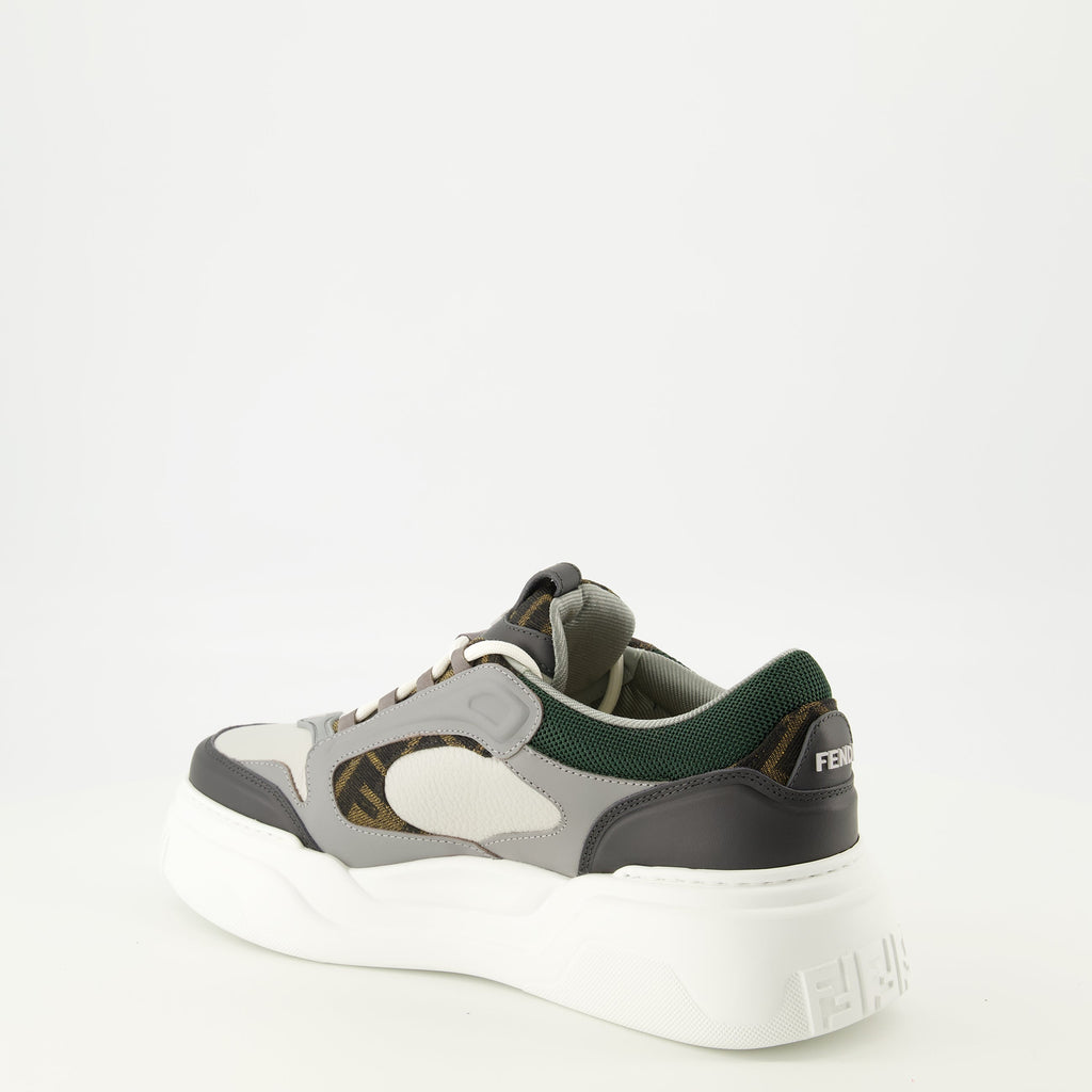 Fendi sneakers, calf leather shoes, Fall-Winter 2025, gray and green sneakers, men's footwear