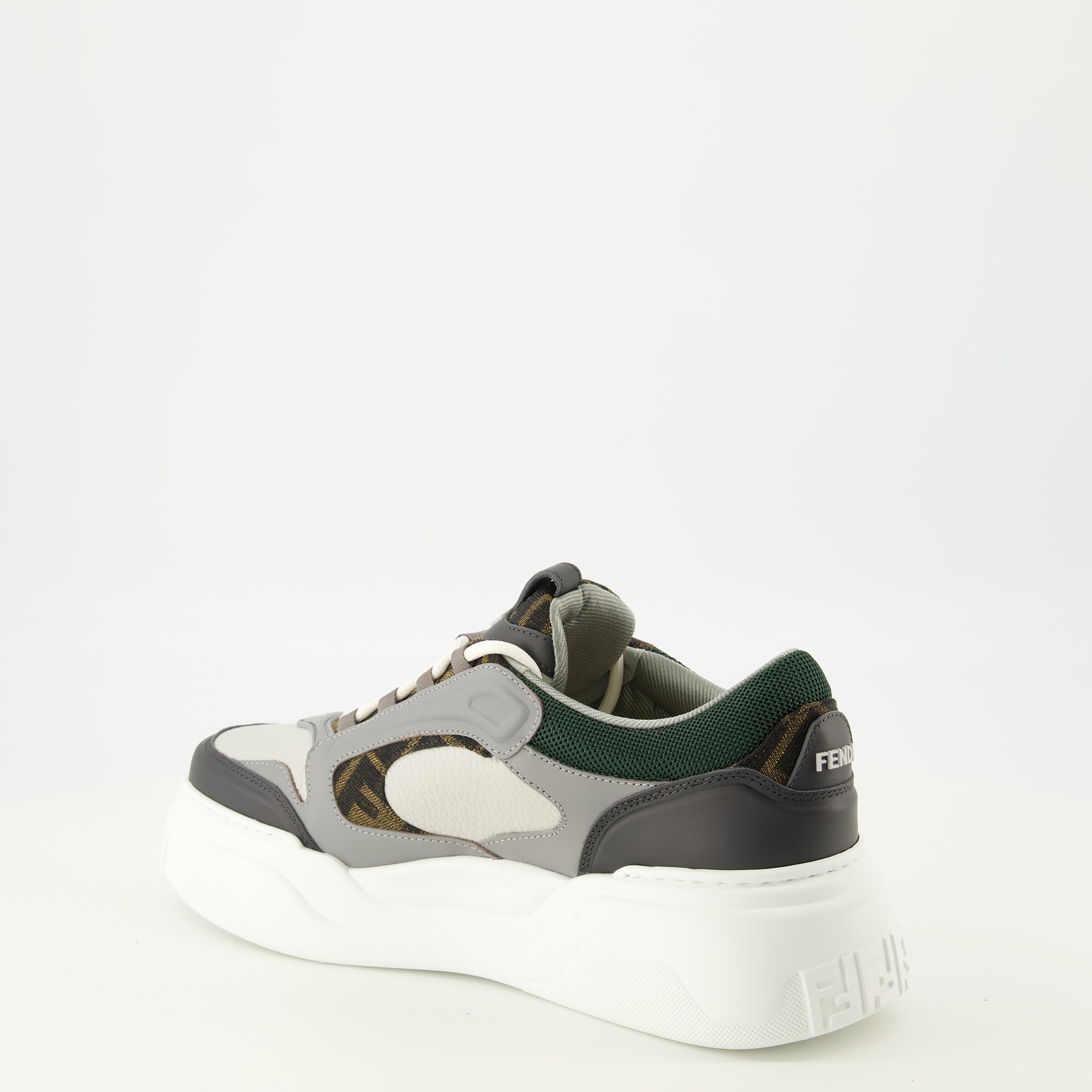 Fendi sneakers, calf leather shoes, Fall-Winter 2025, gray and green sneakers, men's footwear