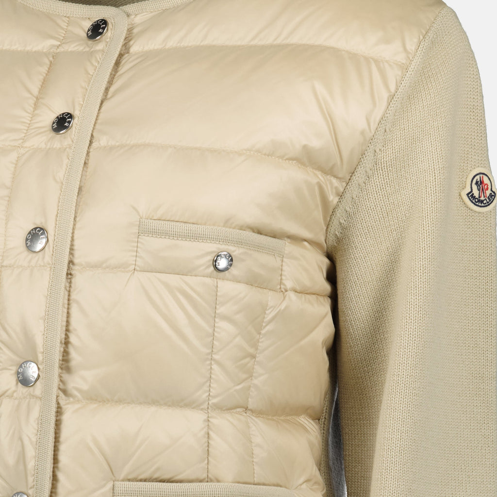 Moncler cardigan, beige quilted cardigan, Autumn-Winter 2025, women's knitwear, luxury outerwear