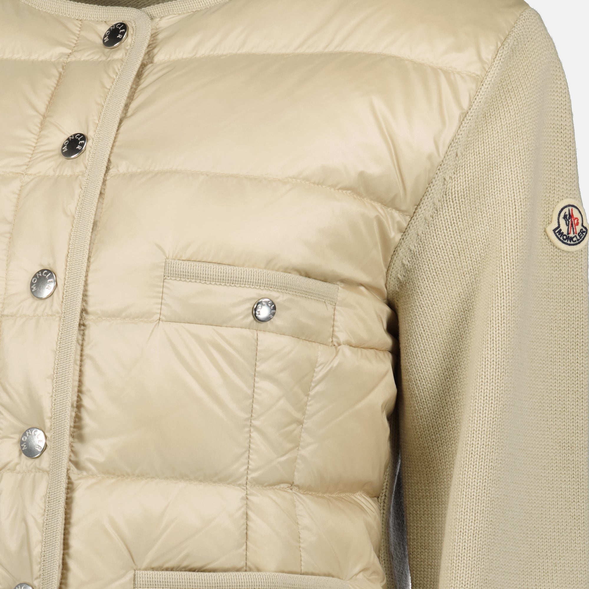 Moncler cardigan, beige quilted cardigan, Autumn-Winter 2025, women's knitwear, luxury outerwear