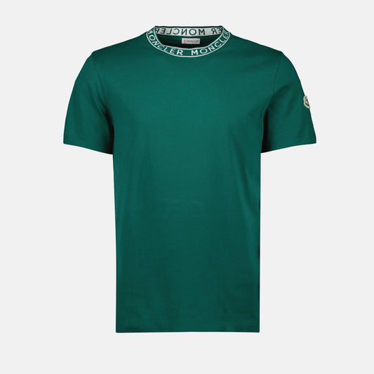 Moncler T-shirt, green logo T-shirt, cotton jersey, casual wear, Spring-Summer collection