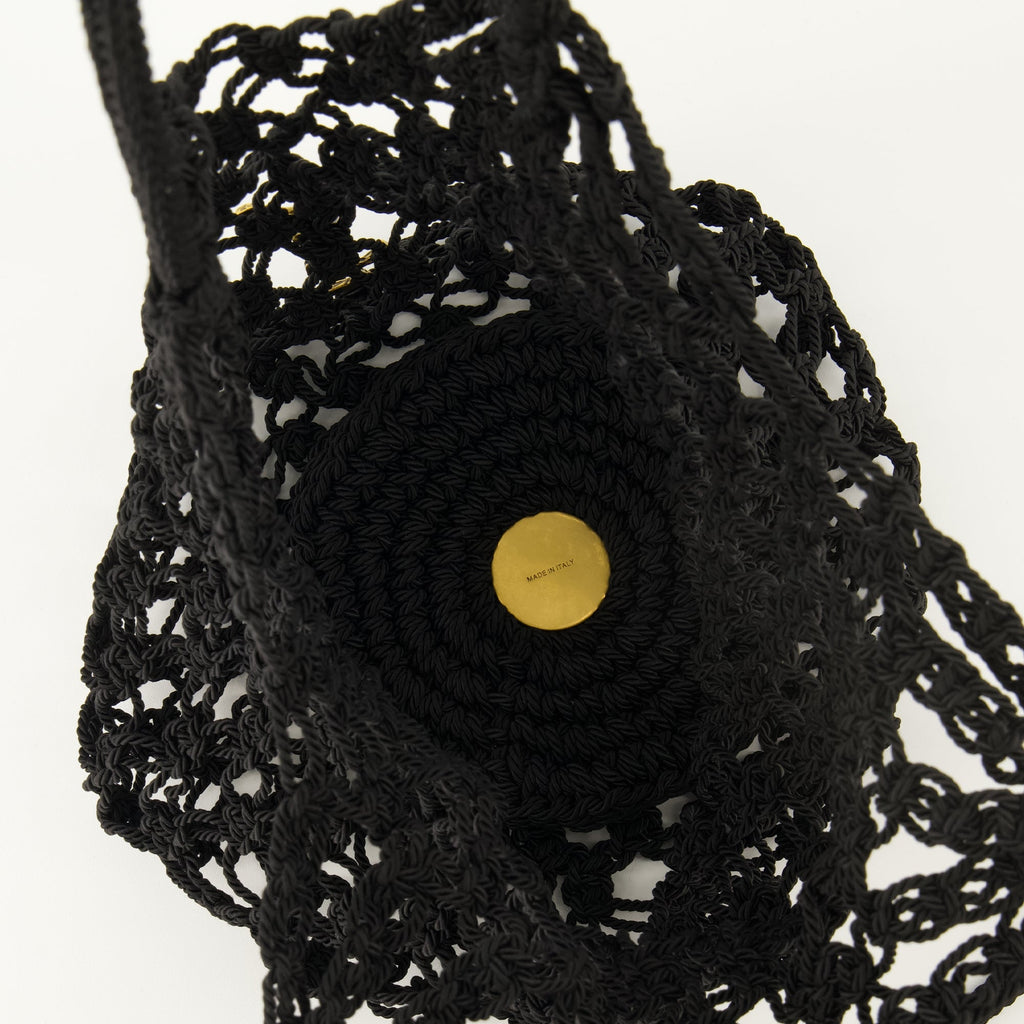 Saint Laurent tote, black crochet bag, luxury handbag, Autumn-Winter 2025, raffia effect tote