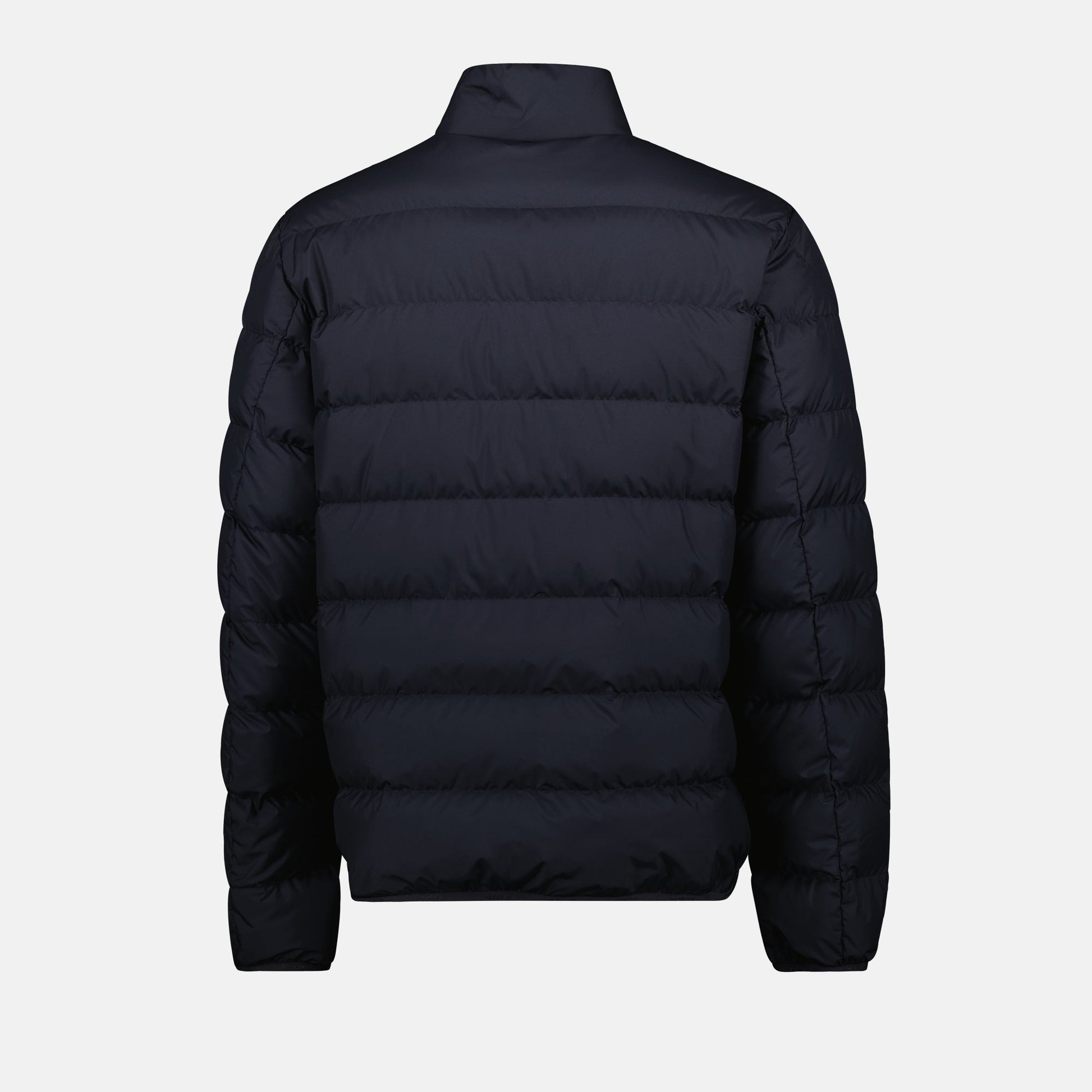 blue down jacket, winter outerwear, Moncler jacket, recycled materials, stylish outerwear