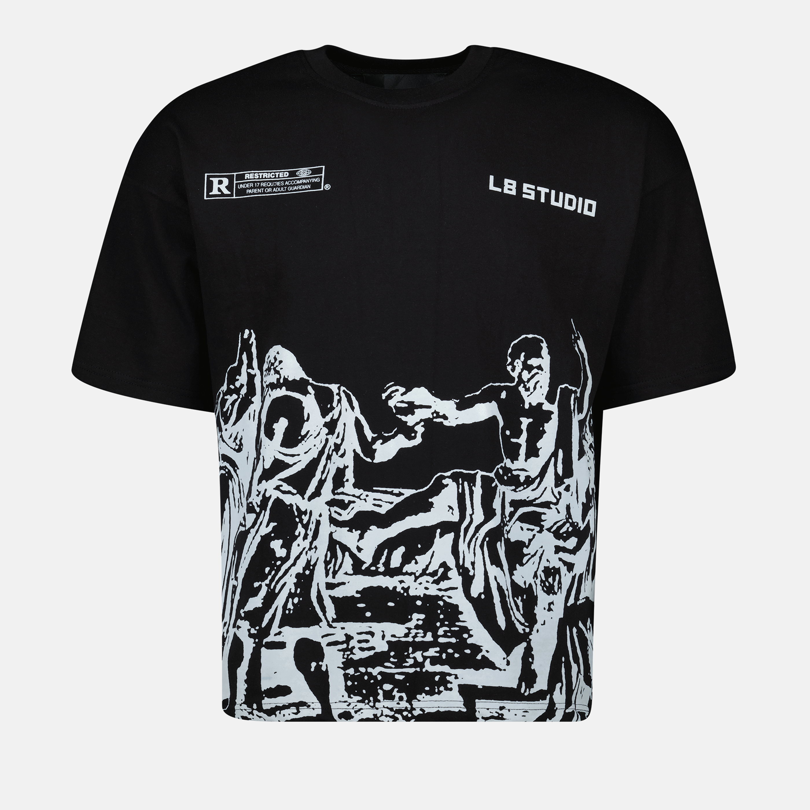 Image du T-shirt noir Socrate par L8 Studio pour hommes - Saison Printemps-Été 2025 - Vue de face