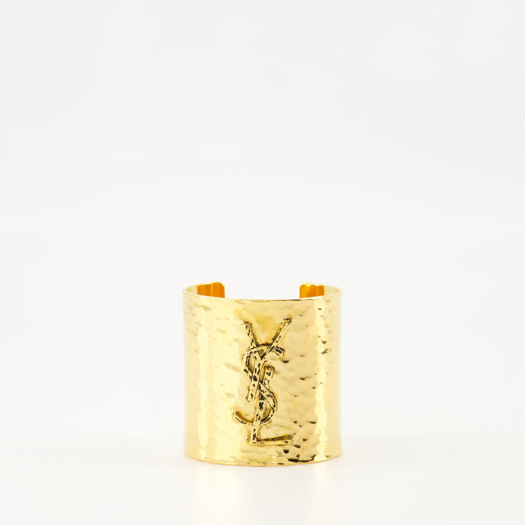 Cassandre cuff, Saint Laurent, gold cuff, brass accessory, metallic logo