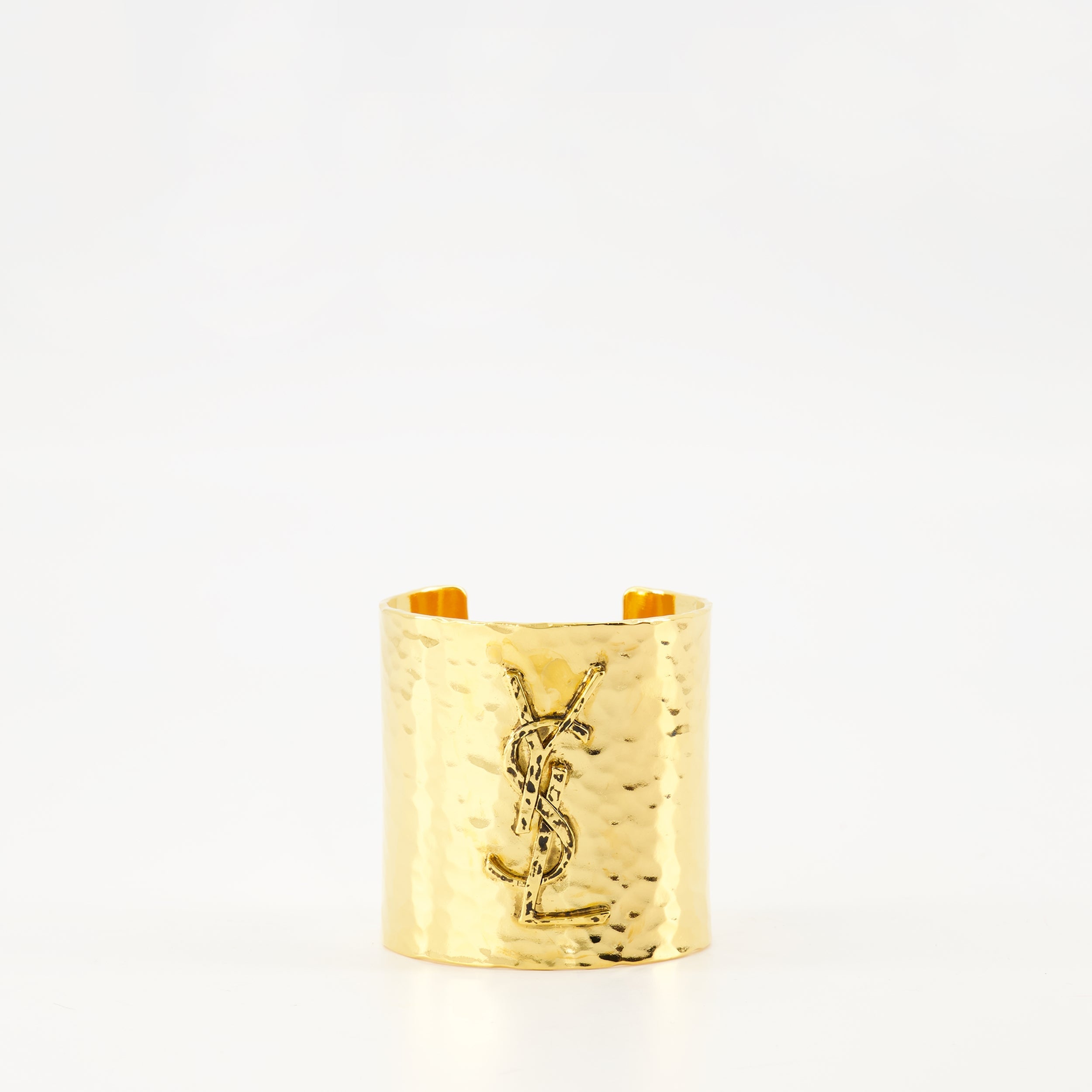 Cassandre cuff, Saint Laurent, gold cuff, brass accessory, metallic logo