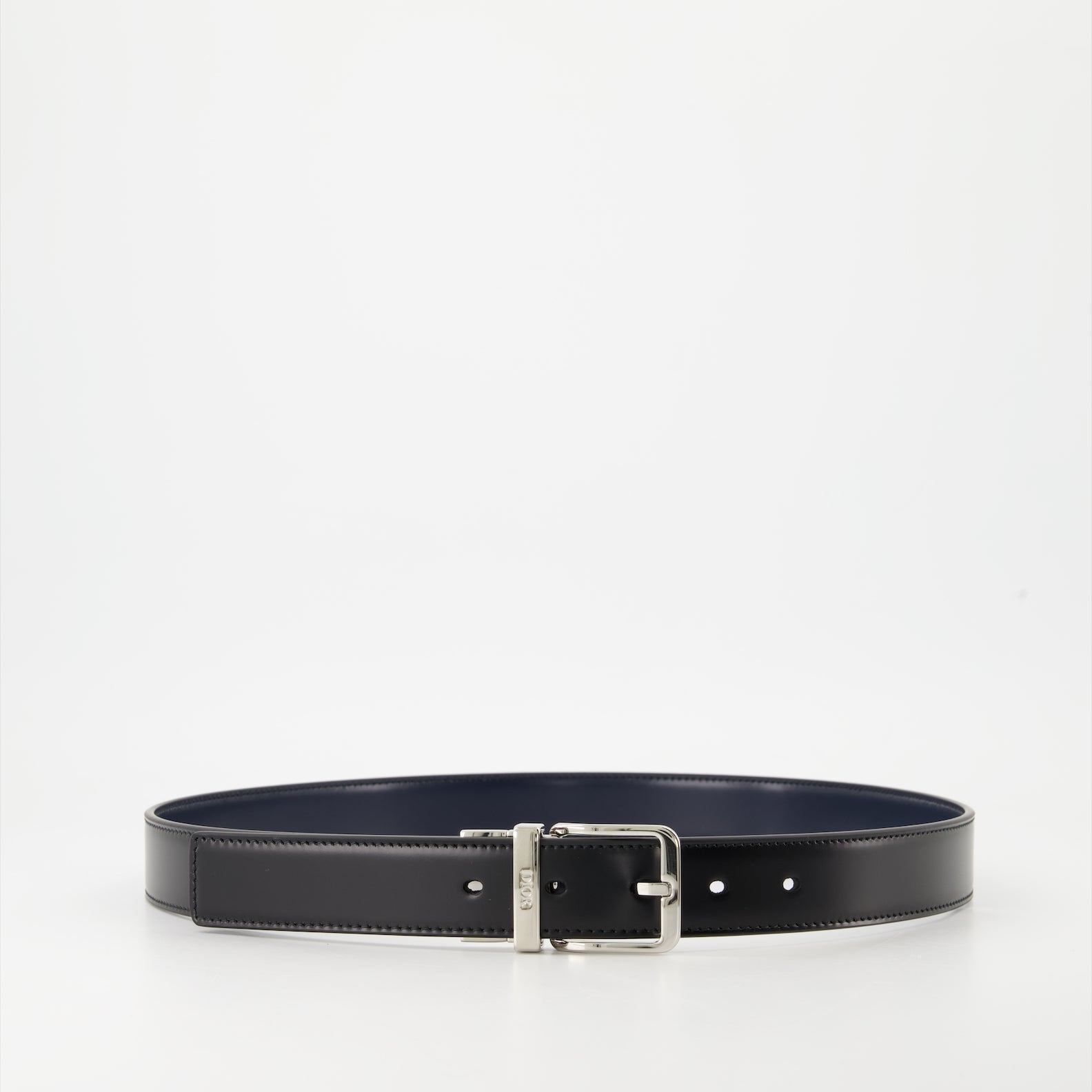reversible leather belt, Dior belt, luxury accessory, black and navy belt, smooth leather belt