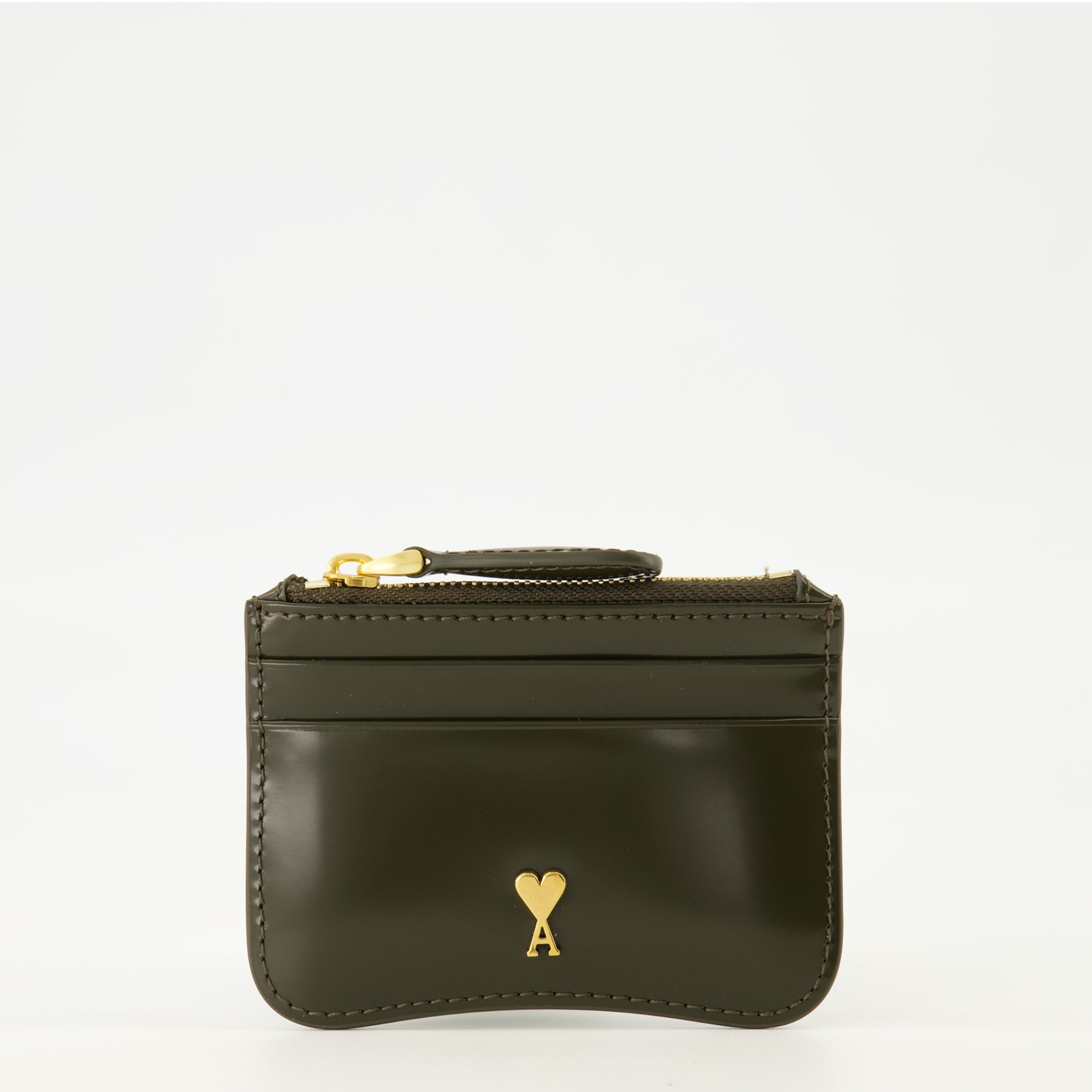 Ami PARISによるユニセックス用のカキ色ジッパーカードホルダーの画像 - 2026年春夏シーズン - 前面ビュー