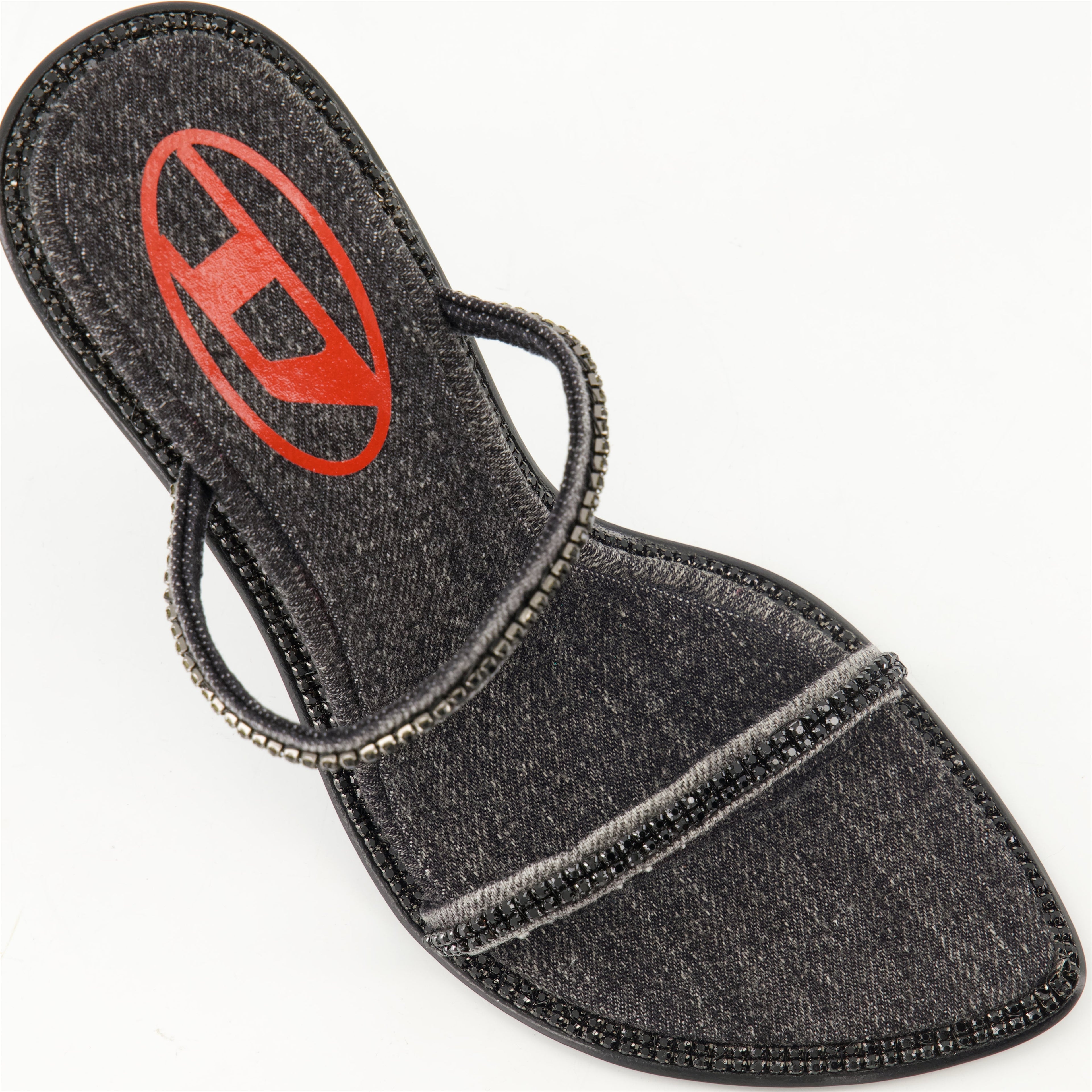 D-havanna SDL, heeled sandals, black denim, crystal embellishments, Spring-Summer 2025