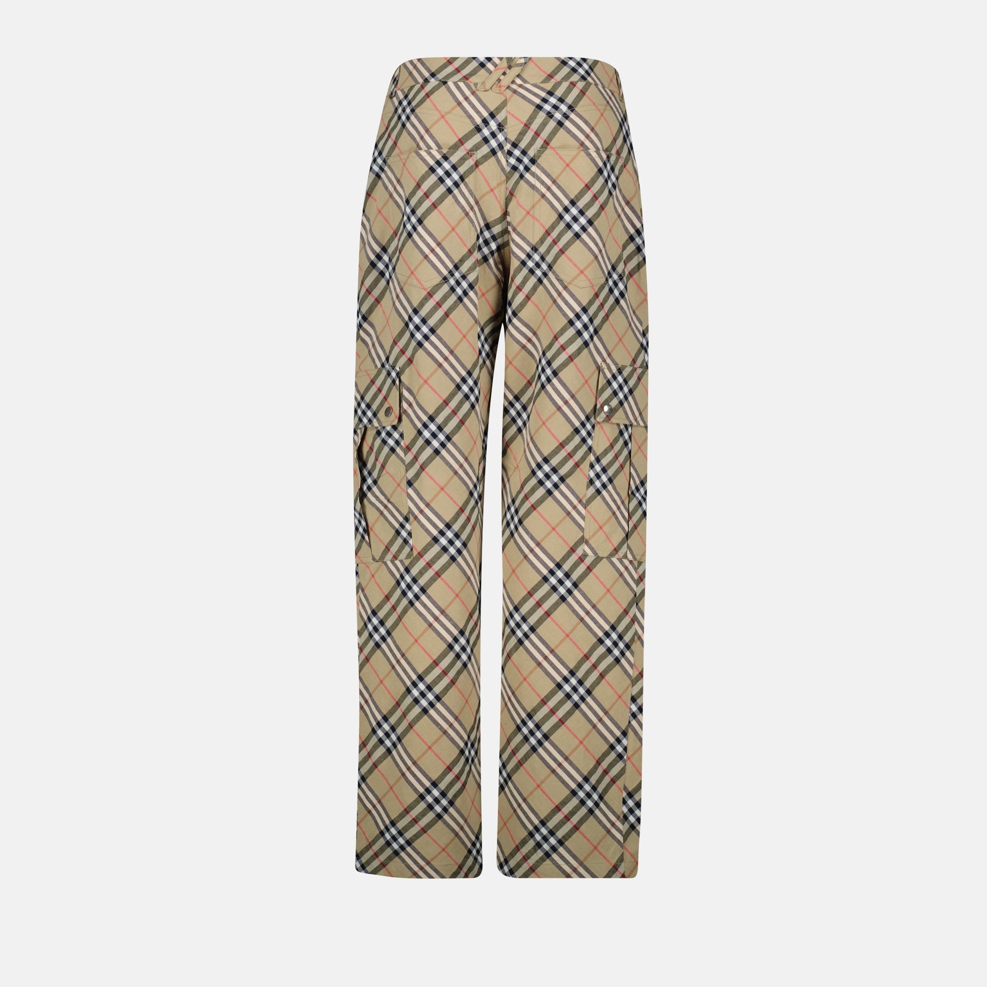 checkered trousers, straight-leg design, Burberry trousers, cotton linen blend, vintage-inspired fashion