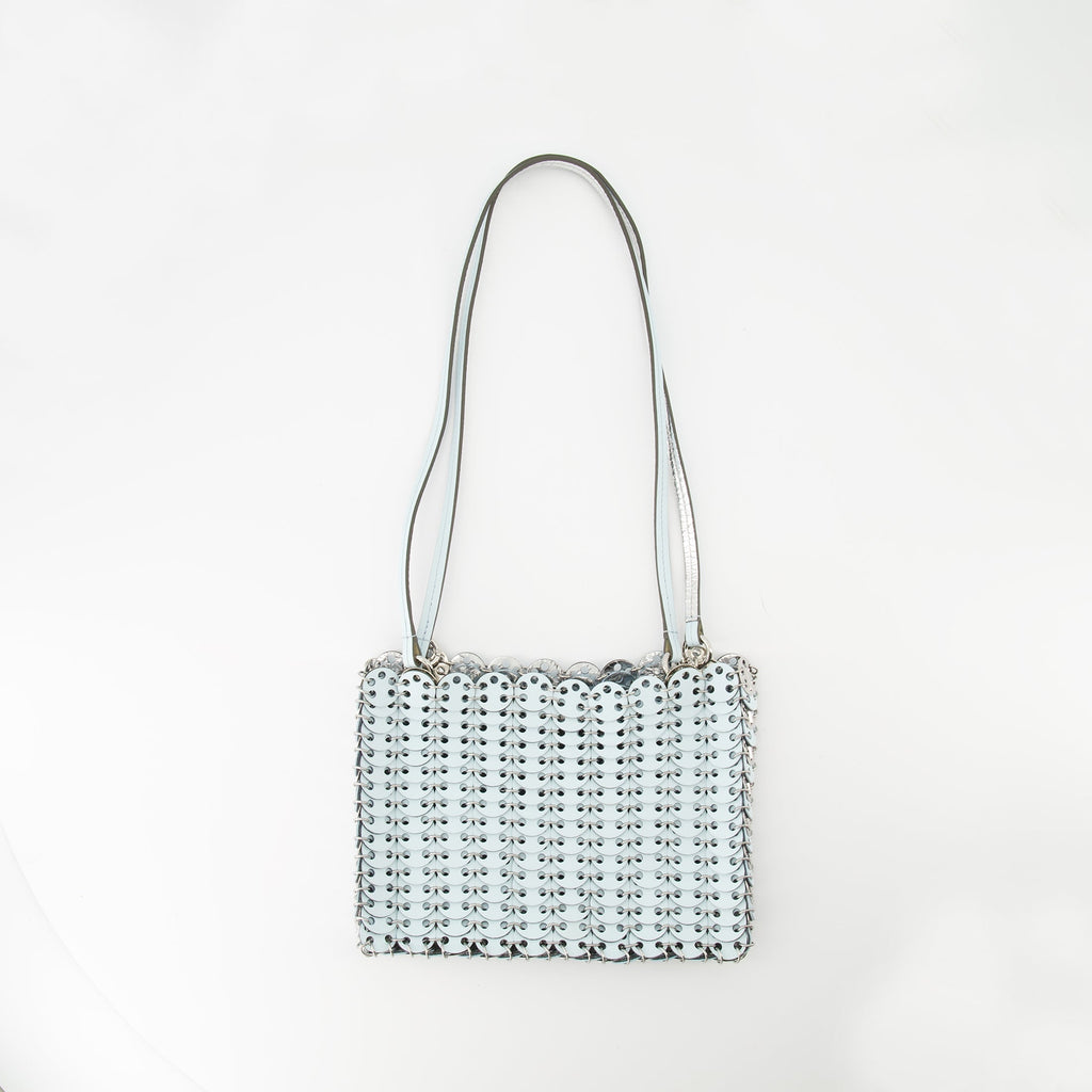 reversible blue bag, 1969 collection, Rabanne accessories, cowhide leather bag, elegant handbag