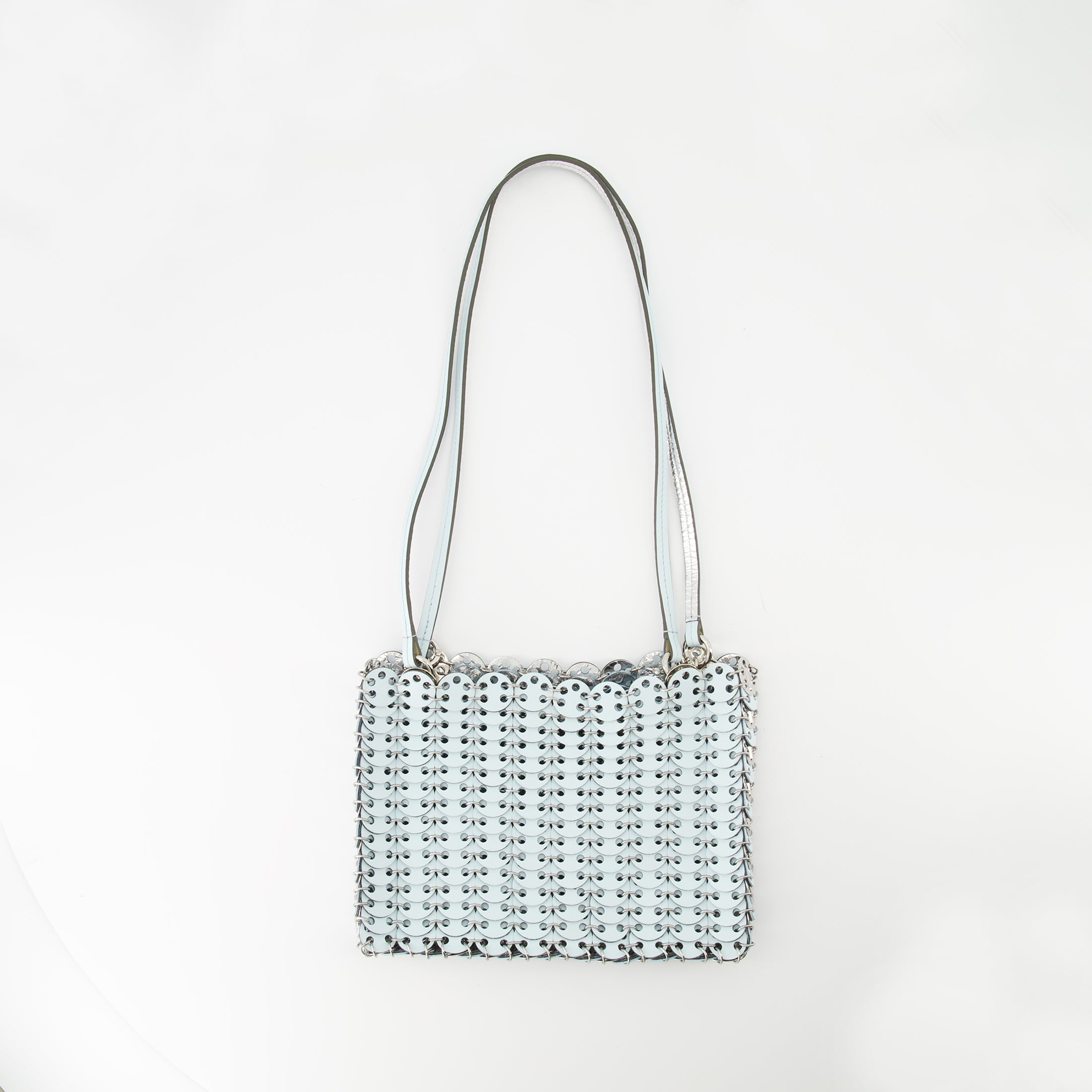 reversible blue bag, 1969 collection, Rabanne accessories, cowhide leather bag, elegant handbag