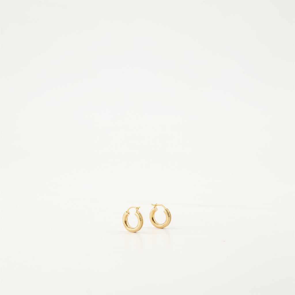 Greca earrings, gold hoop earrings, hypoallergenic jewelry, engraved logo earrings, classic clasp earrings