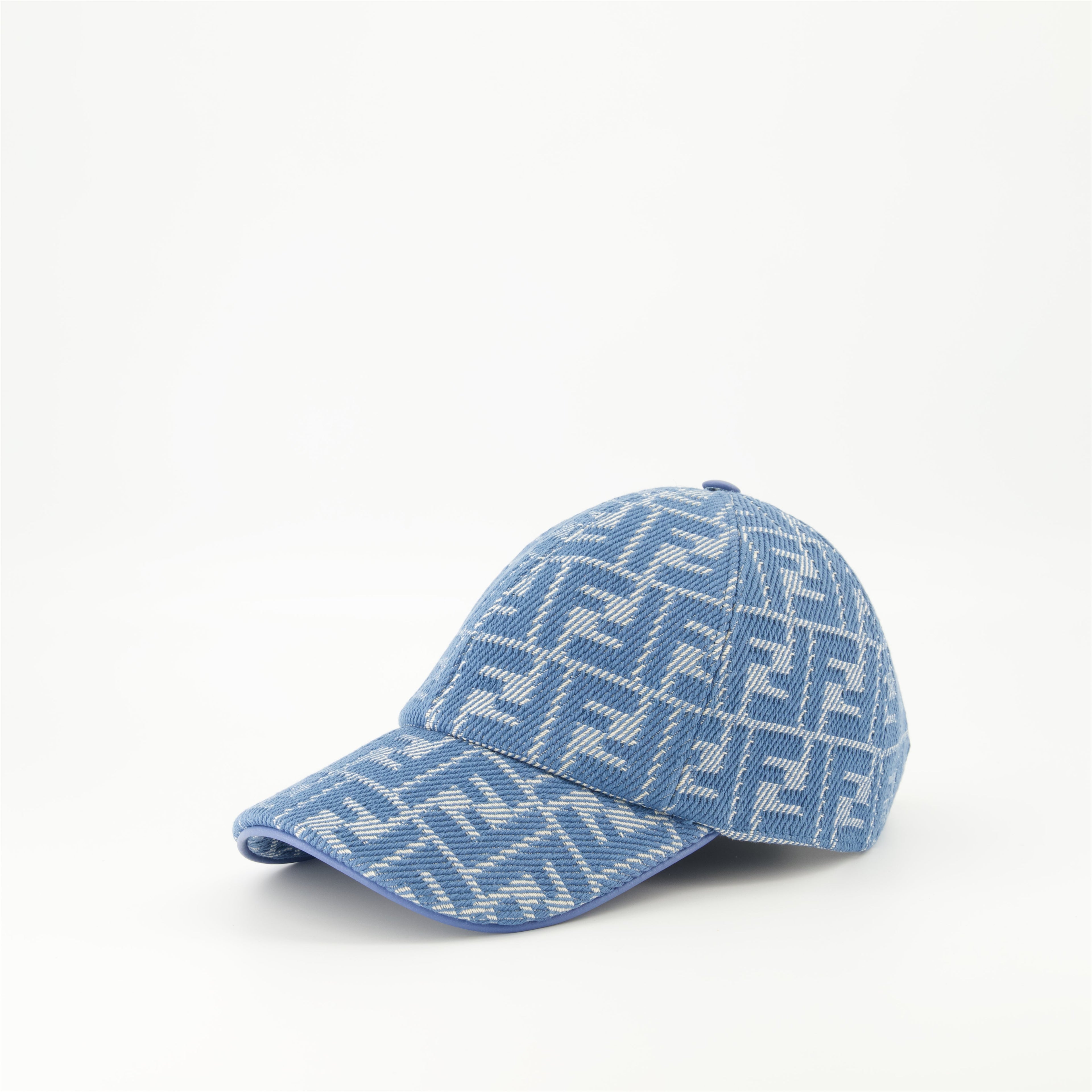 denim cap, Fendi, adjustable strap, logo print, casual accessory