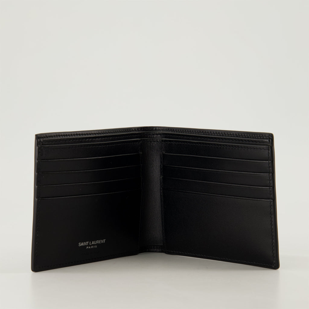 YSL wallet, black leather wallet, Cassandre logo wallet, card holder wallet, Saint Laurent wallet