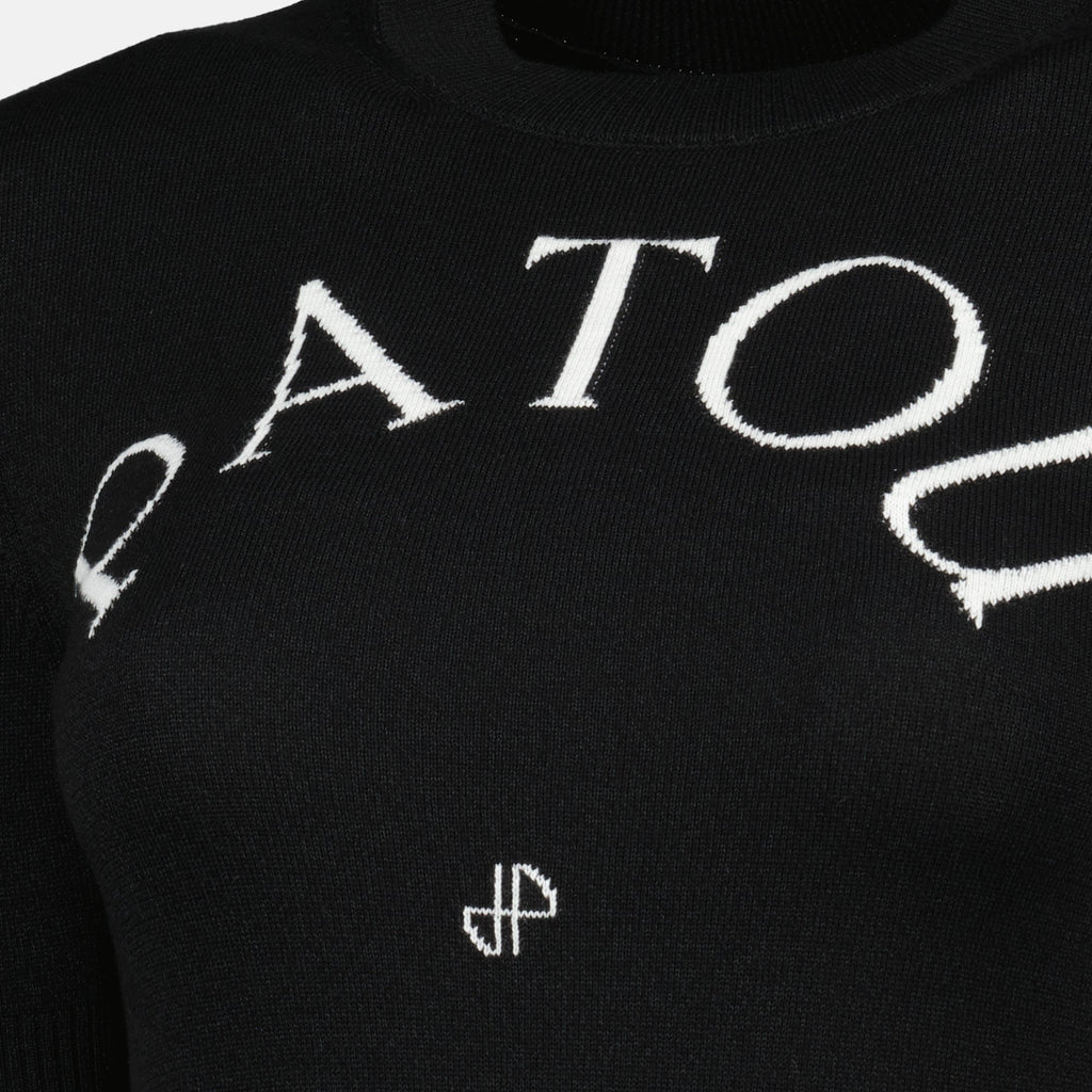 Patou knit sweater, black knitwear, Autumn-Winter collection, short sleeve sweater, embroidered logo top