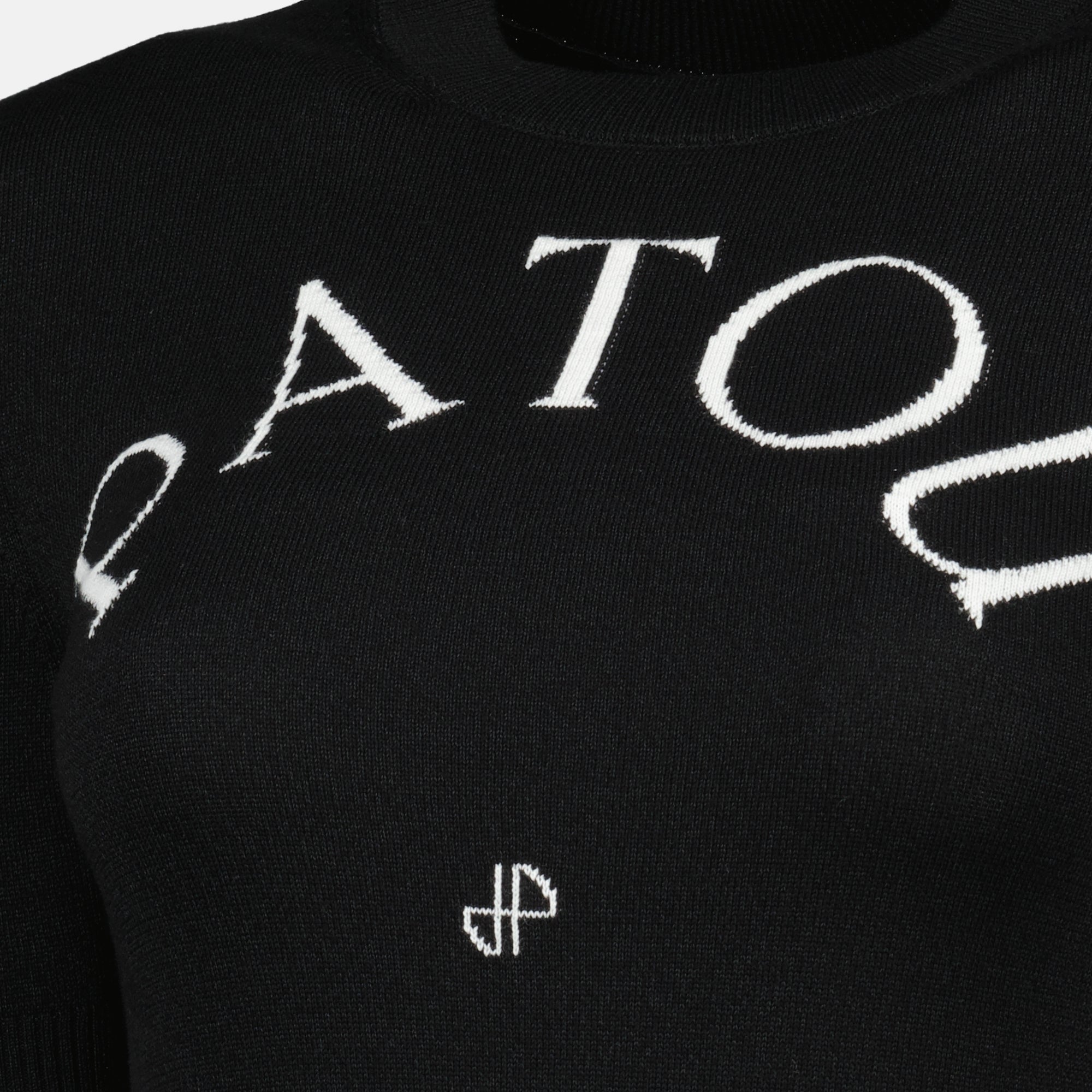 Patou knit sweater, black knitwear, Autumn-Winter collection, short sleeve sweater, embroidered logo top